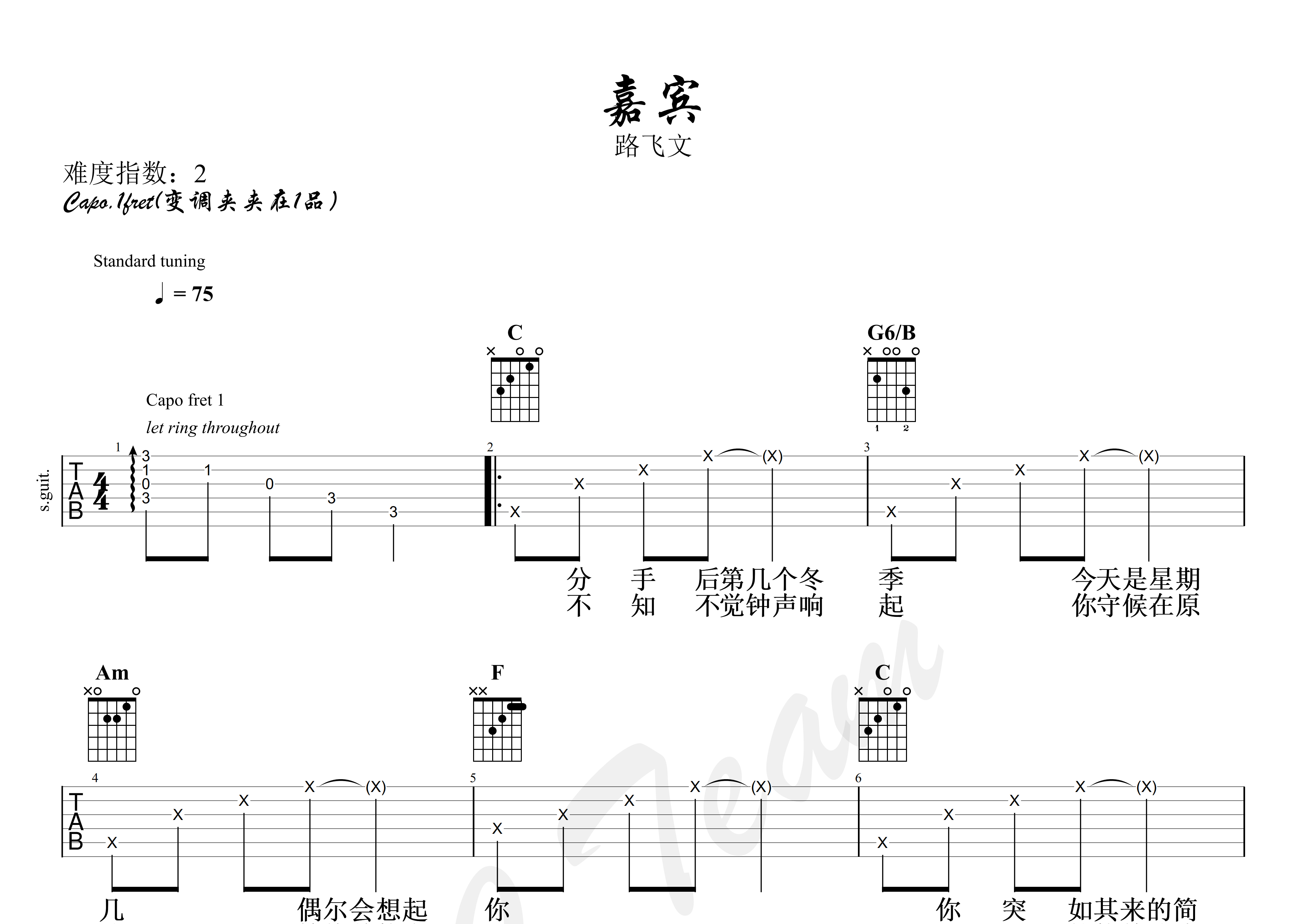 嘉宾吉他谱预览图