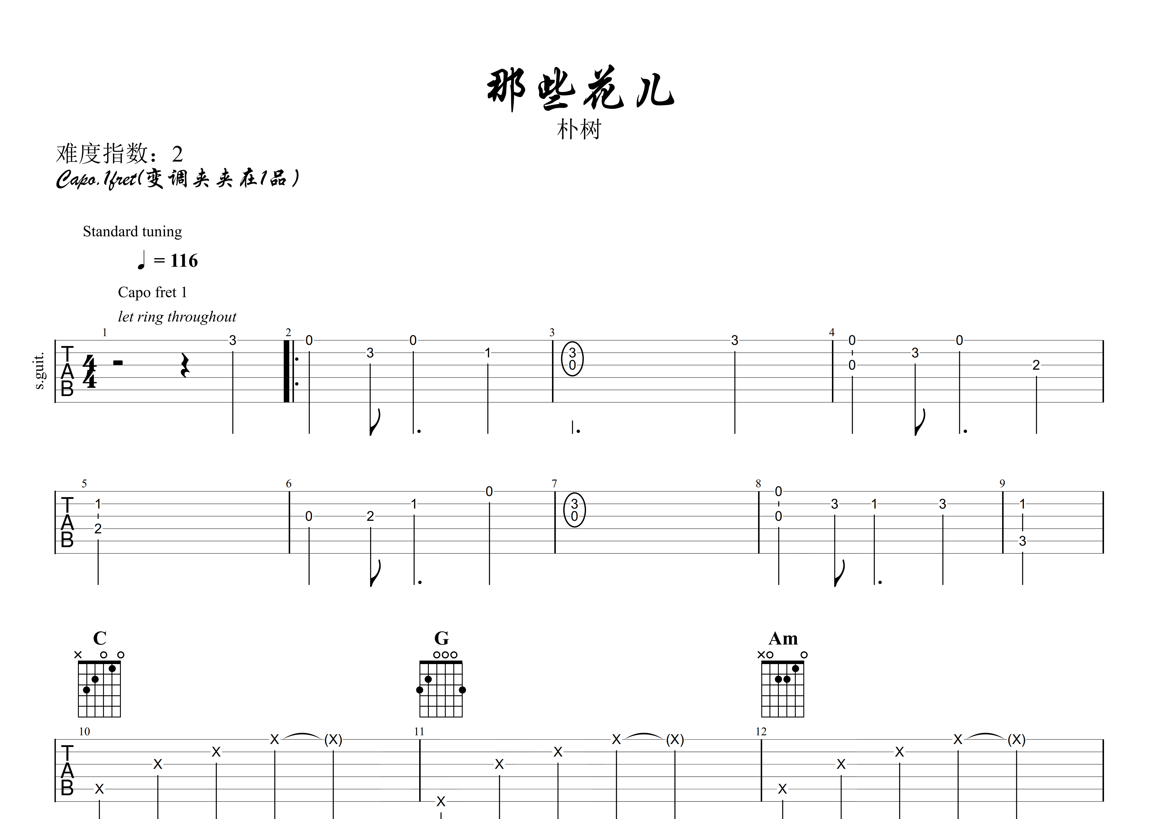 那些花儿吉他谱预览图