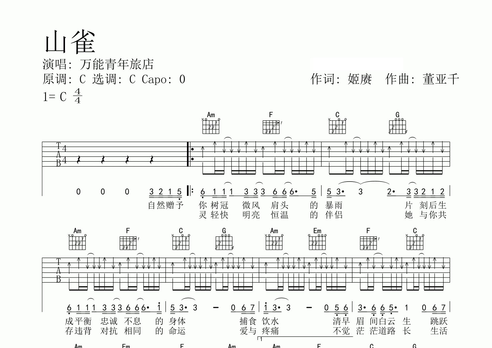 山雀吉他谱预览图