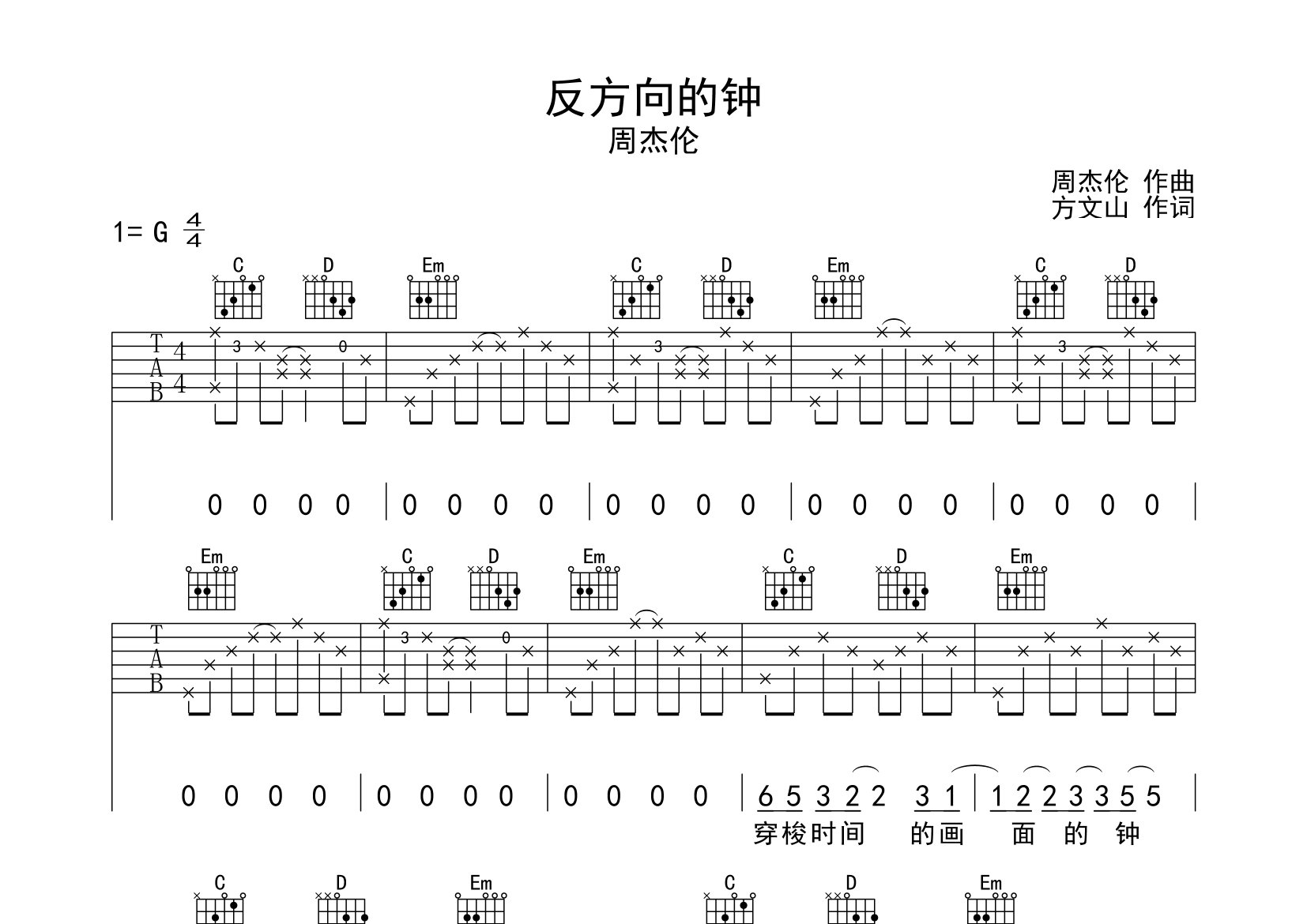 反方向的钟吉他谱预览图
