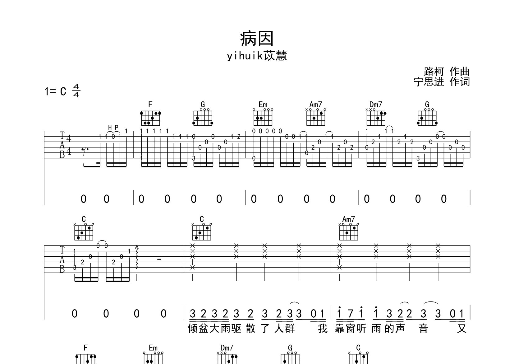 病因吉他谱预览图