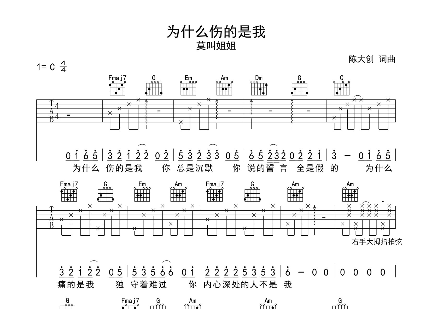 为什么伤的是我吉他谱预览图