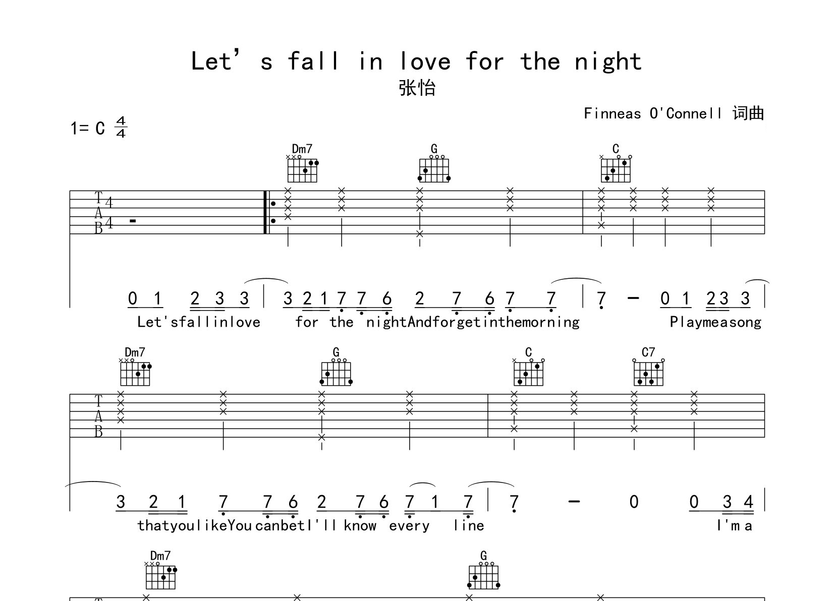 Let's-Fall-In-Love-For-The-Night吉他谱预览图