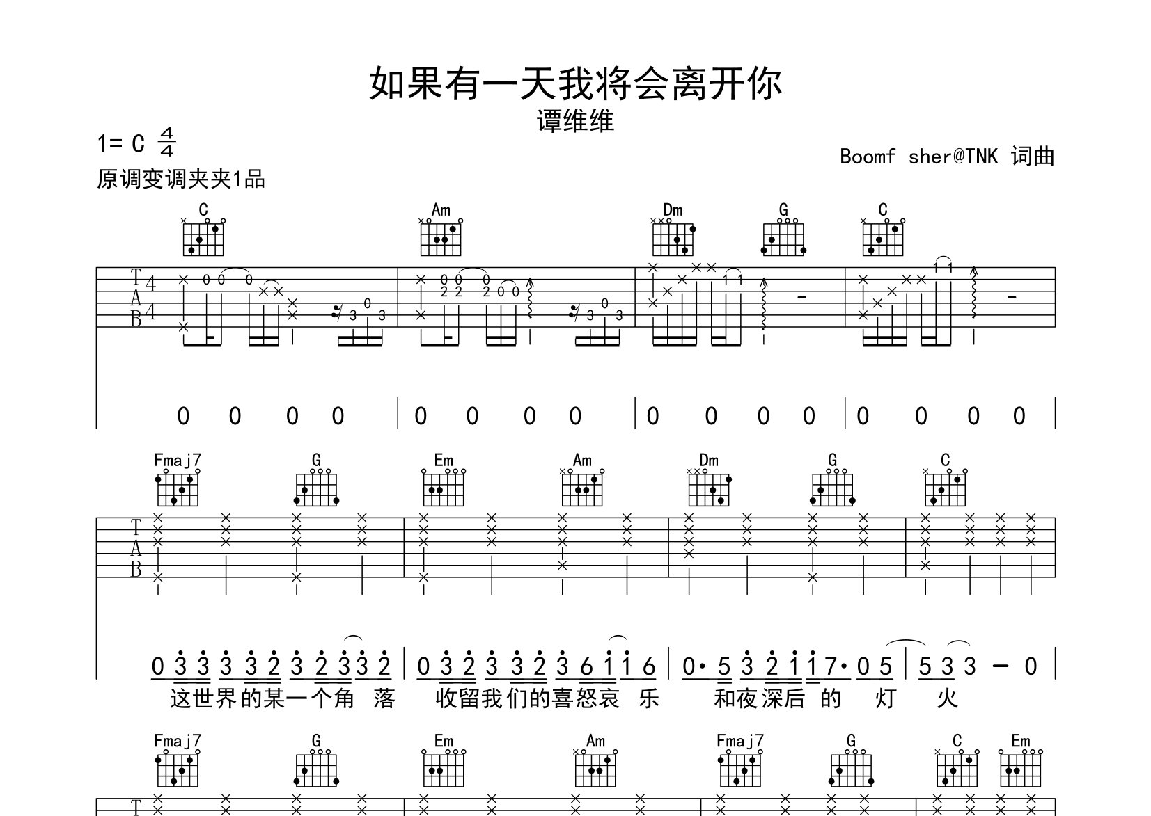 如果有一天我将会离开你吉他谱预览图
