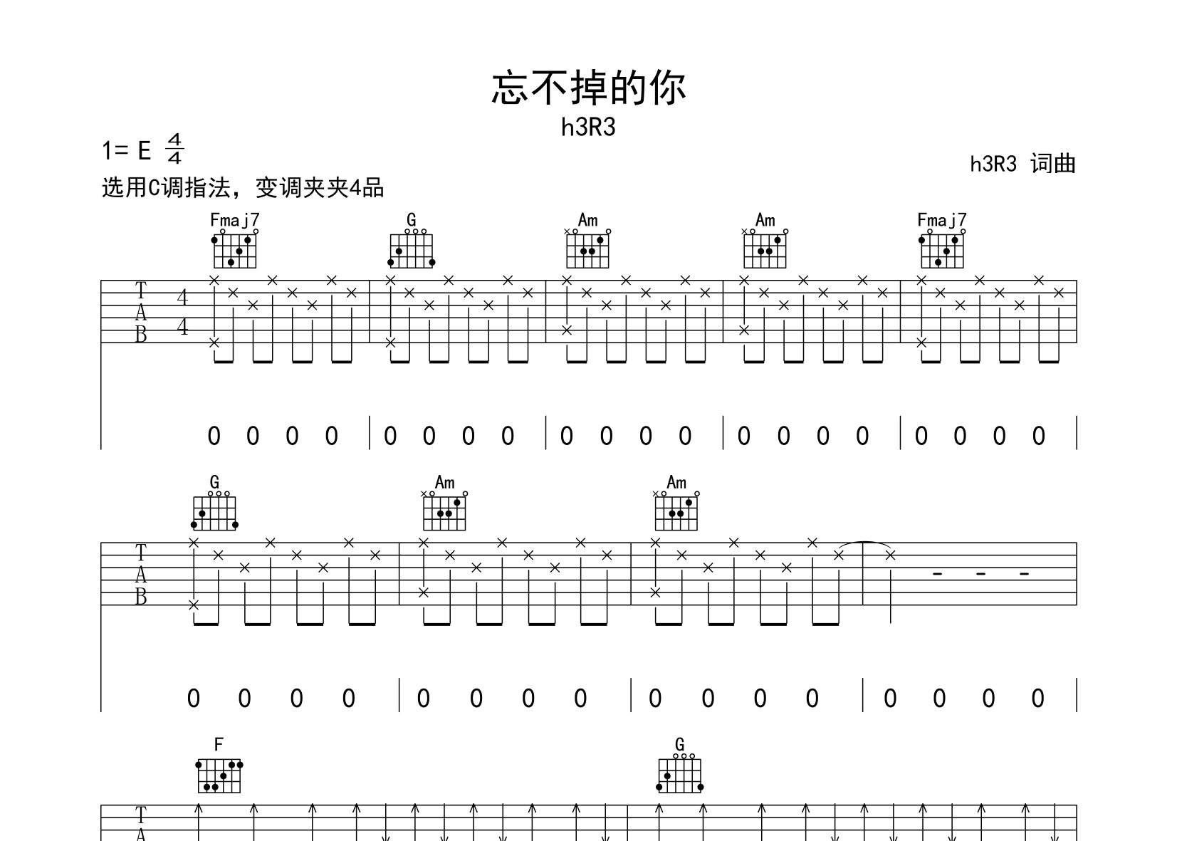 忘不掉的你吉他谱预览图