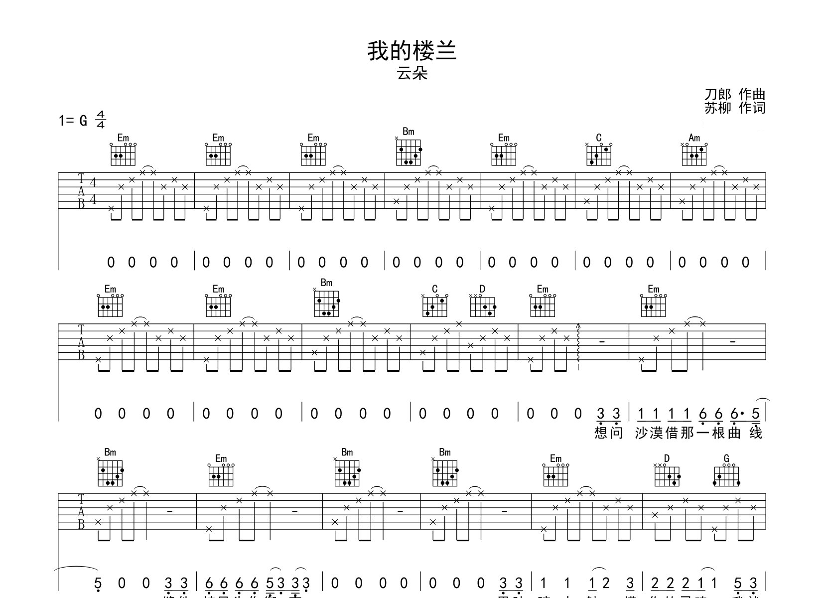 我的楼兰吉他谱预览图