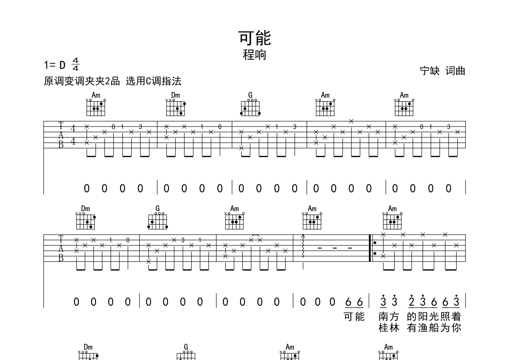 可能吉他谱预览图