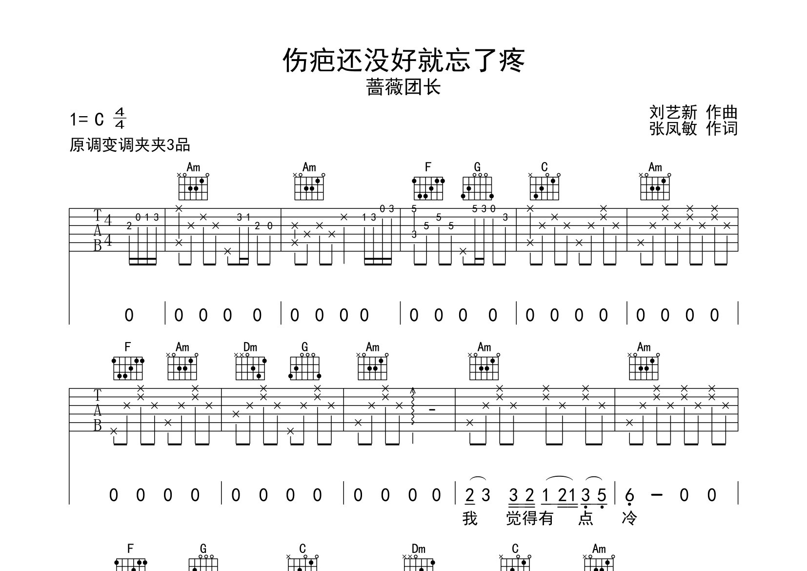 伤疤还没好就忘了疼吉他谱预览图