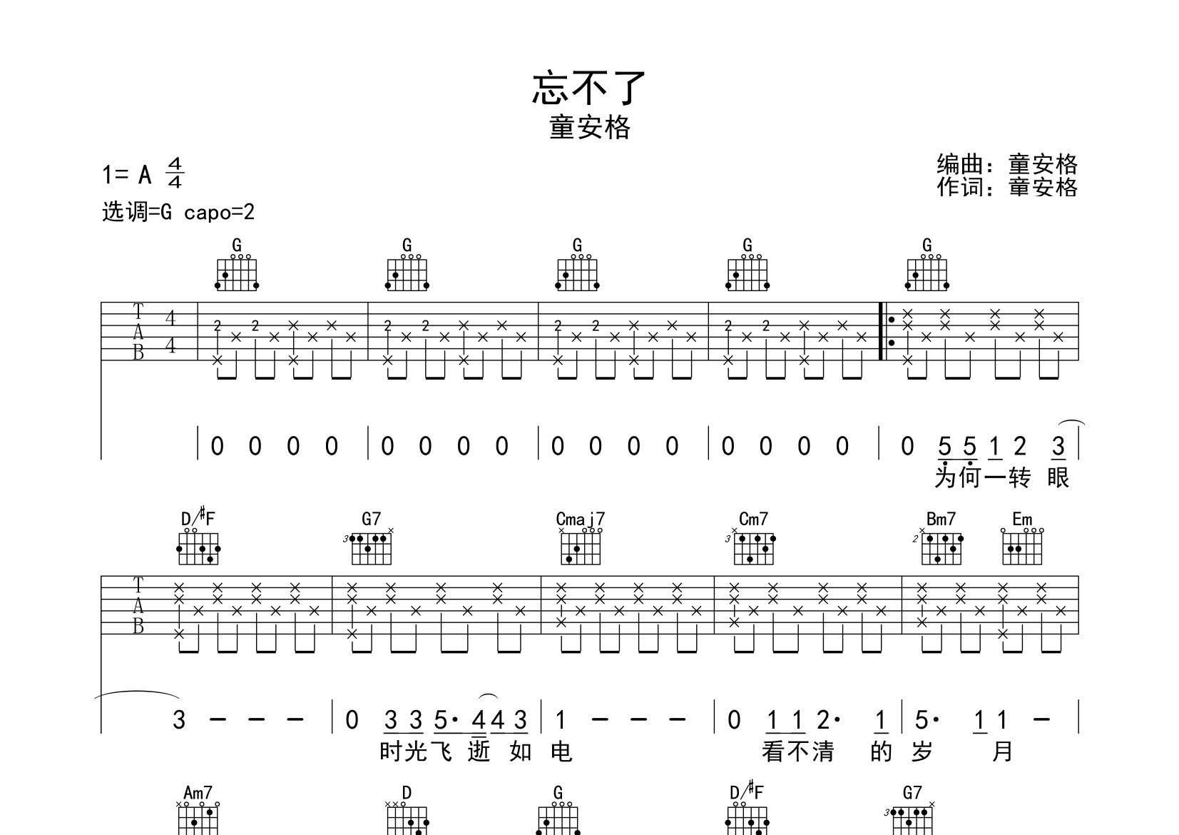 忘不了吉他谱预览图