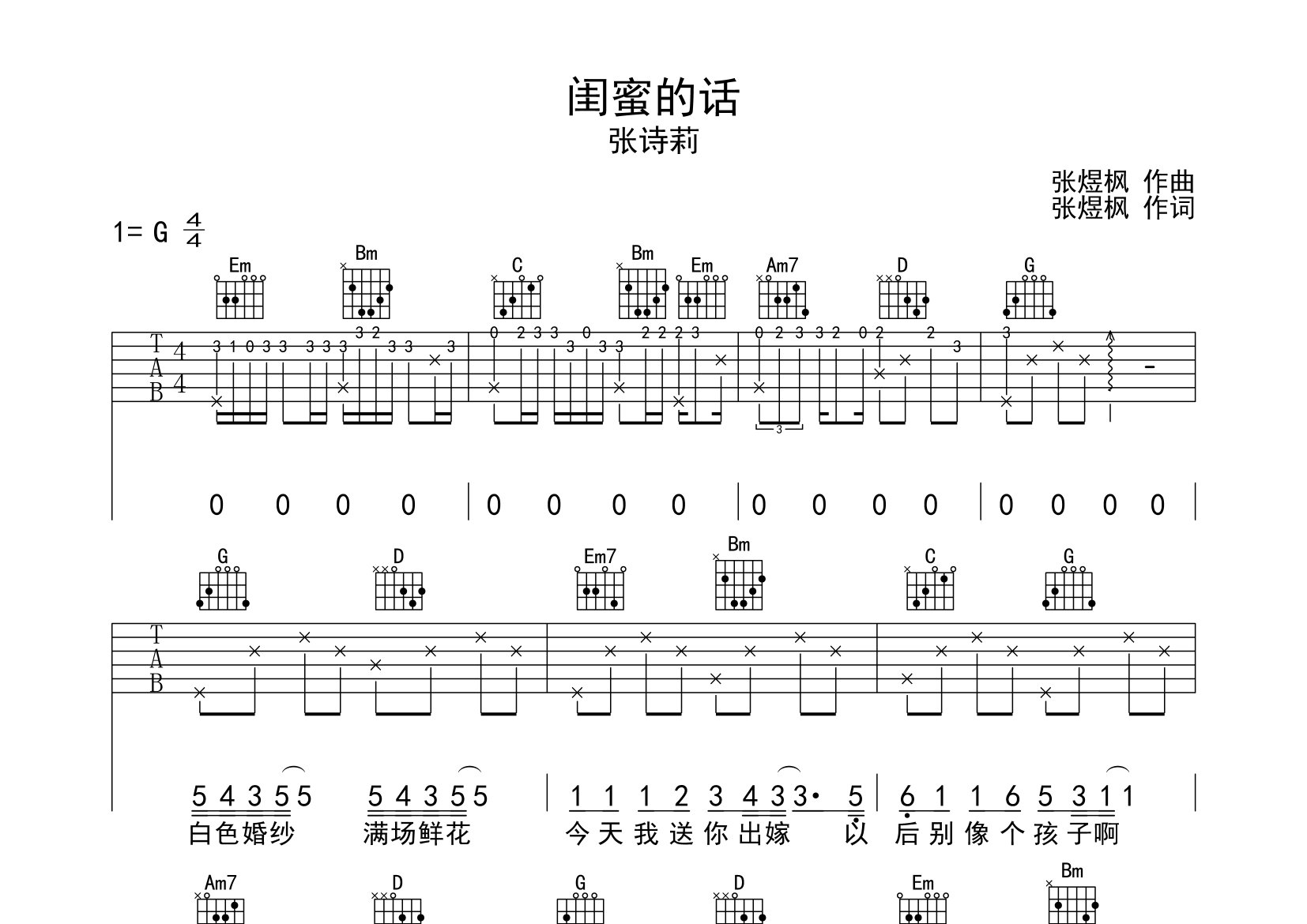 闺蜜的话吉他谱预览图
