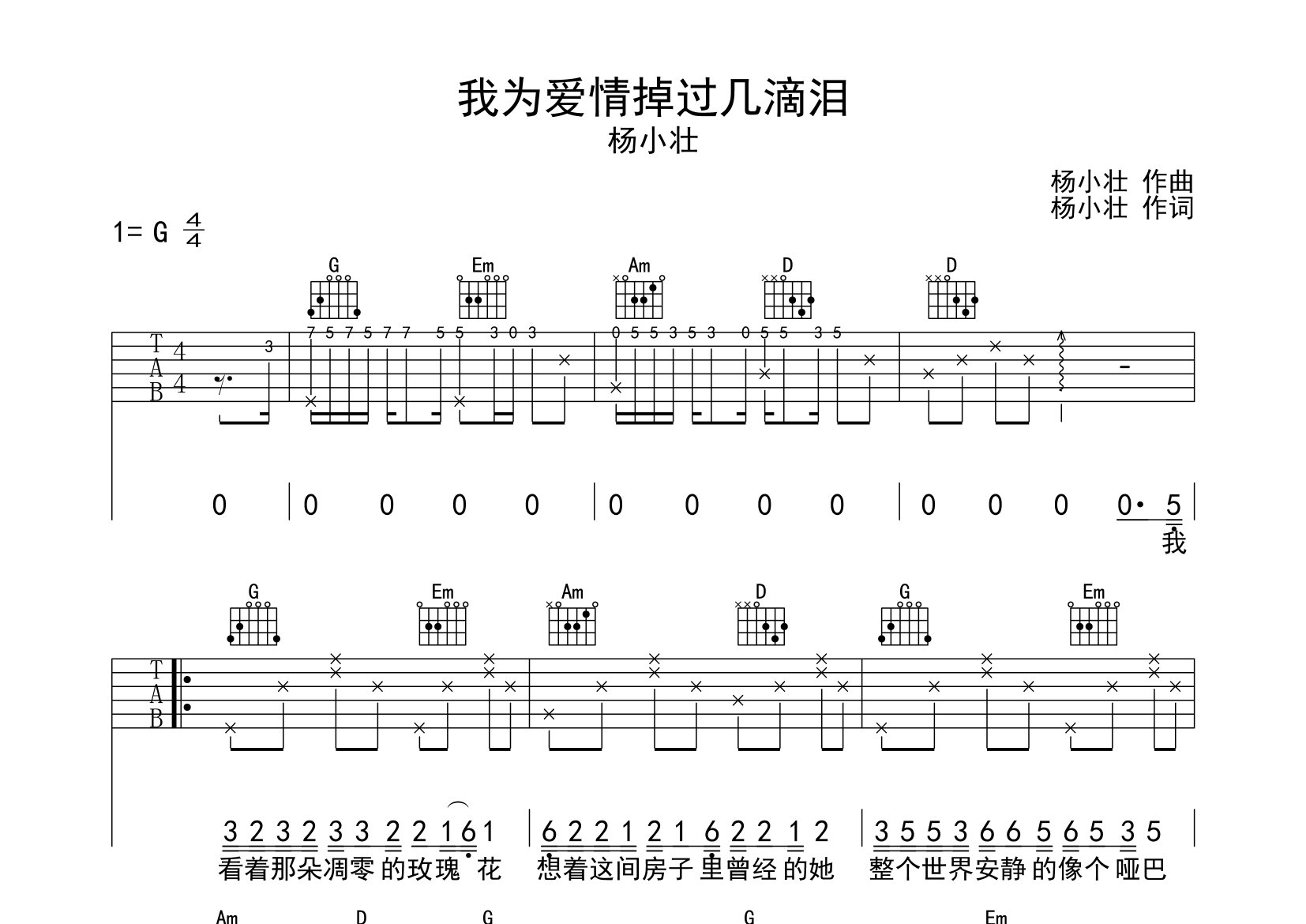 我为爱情掉过几滴泪吉他谱预览图