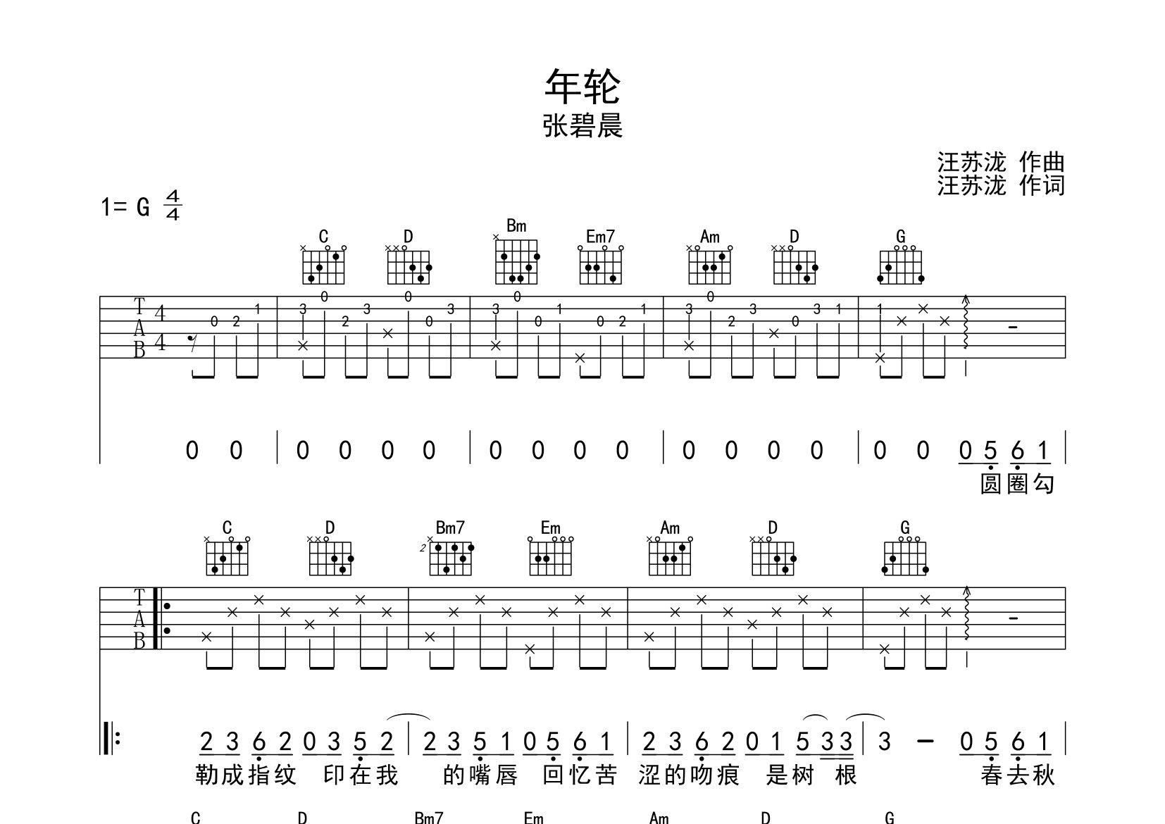 年轮吉他谱预览图