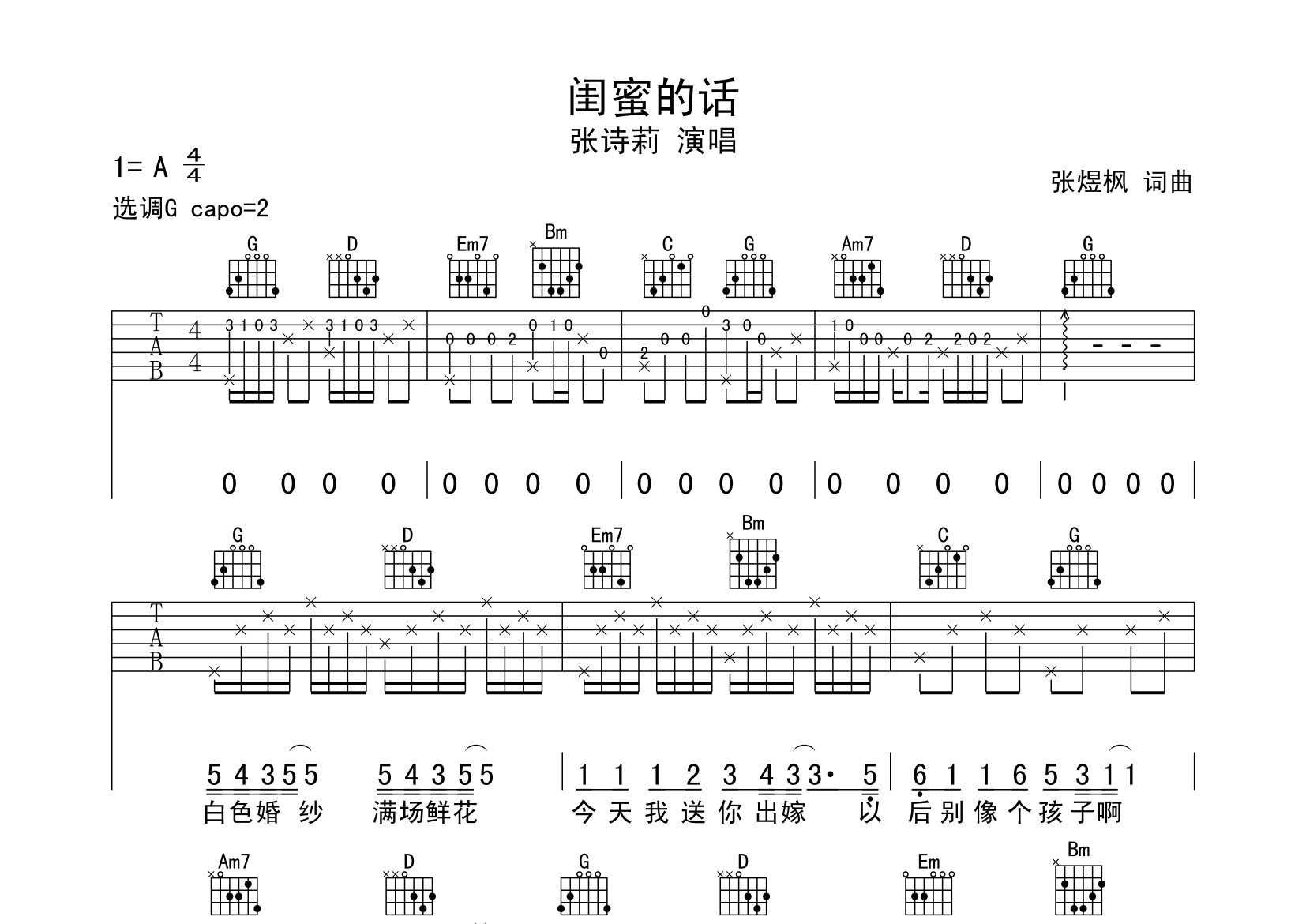 闺蜜的话吉他谱预览图