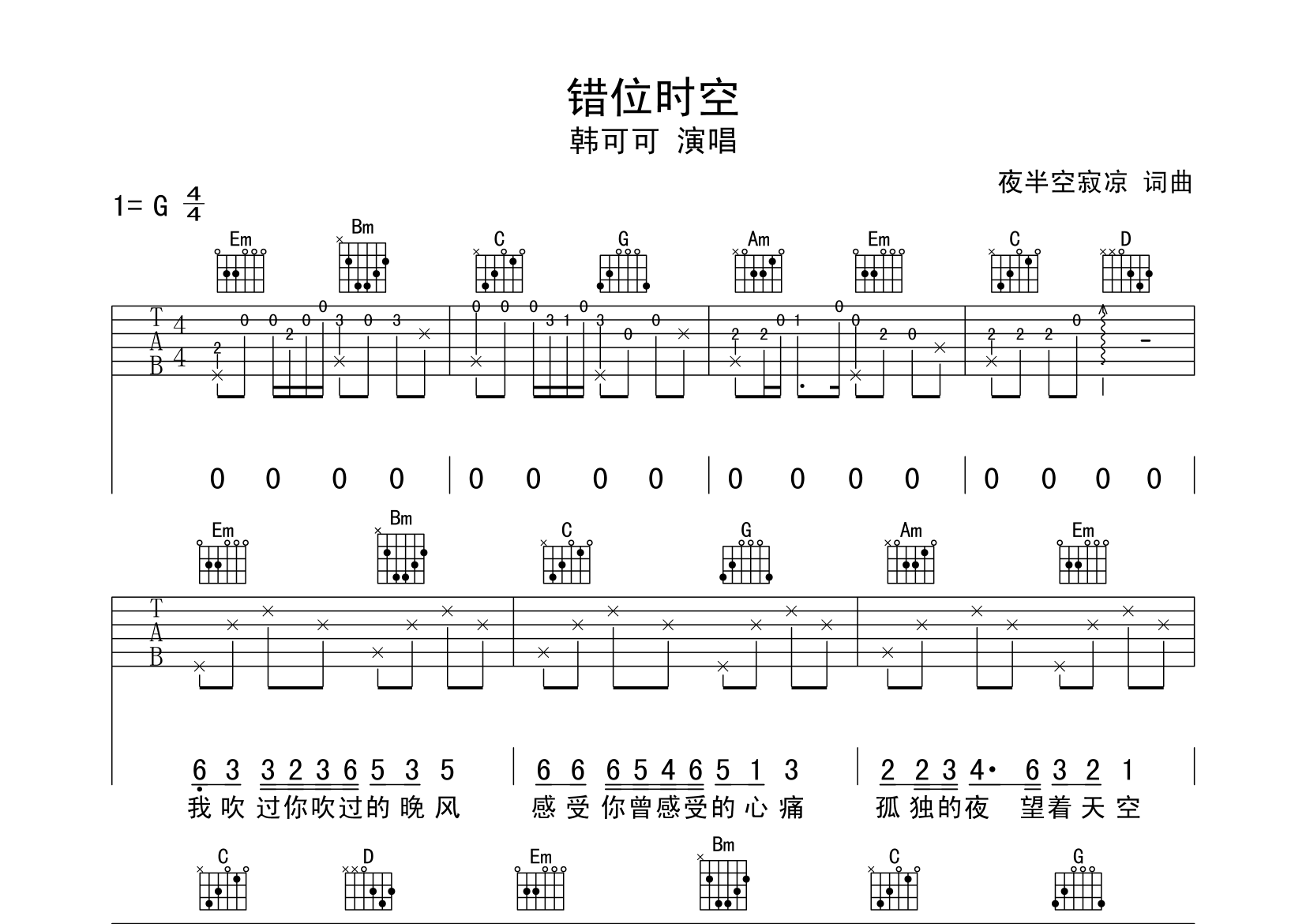 错位时空吉他谱预览图