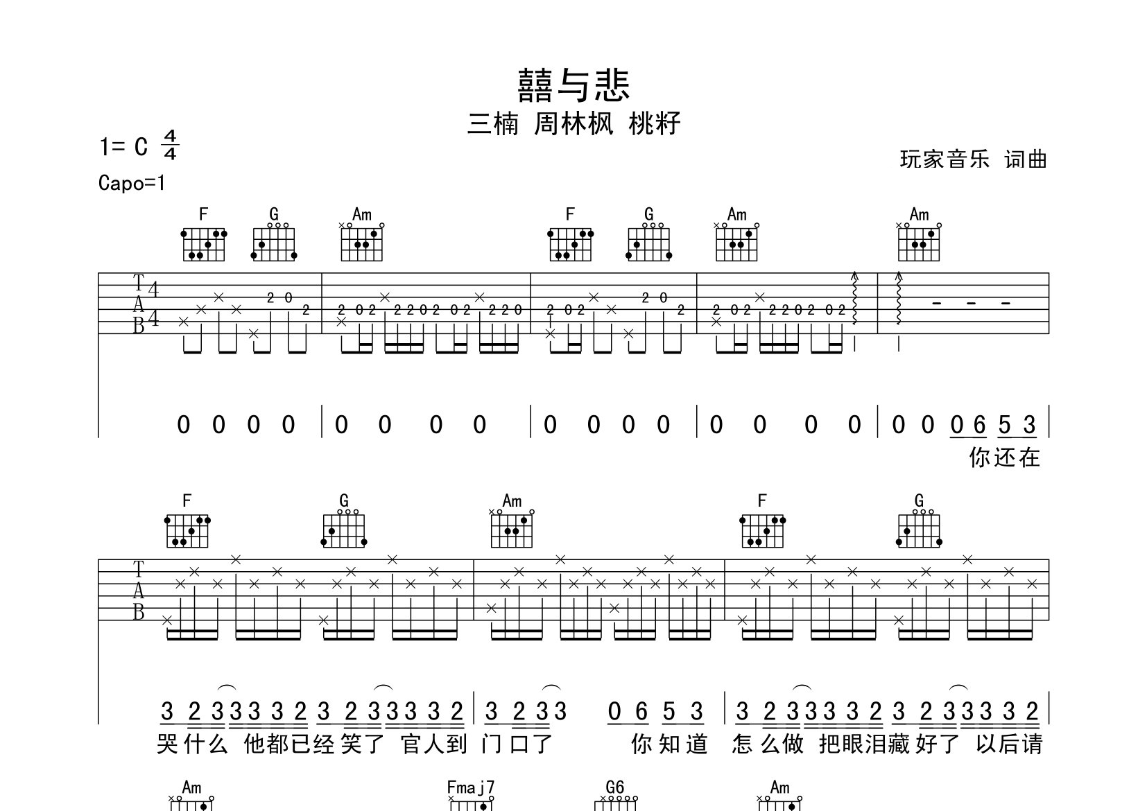 囍与悲吉他谱预览图