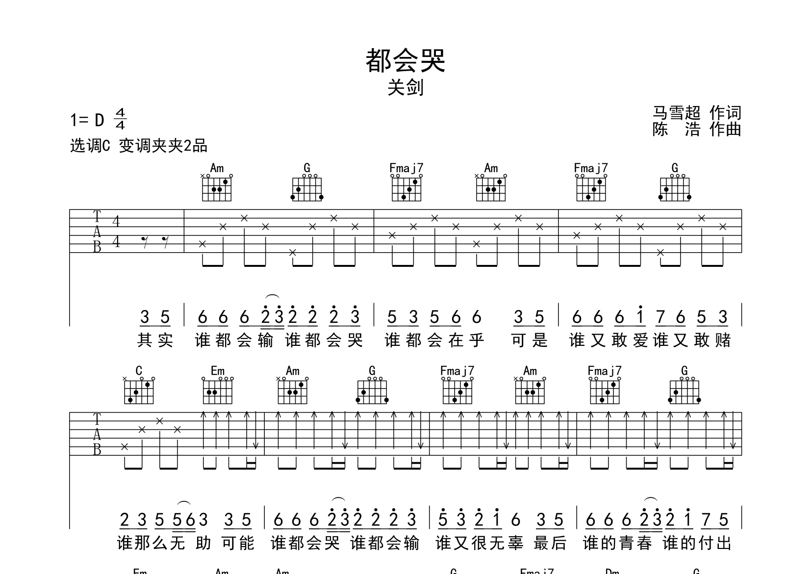 都会哭吉他谱预览图