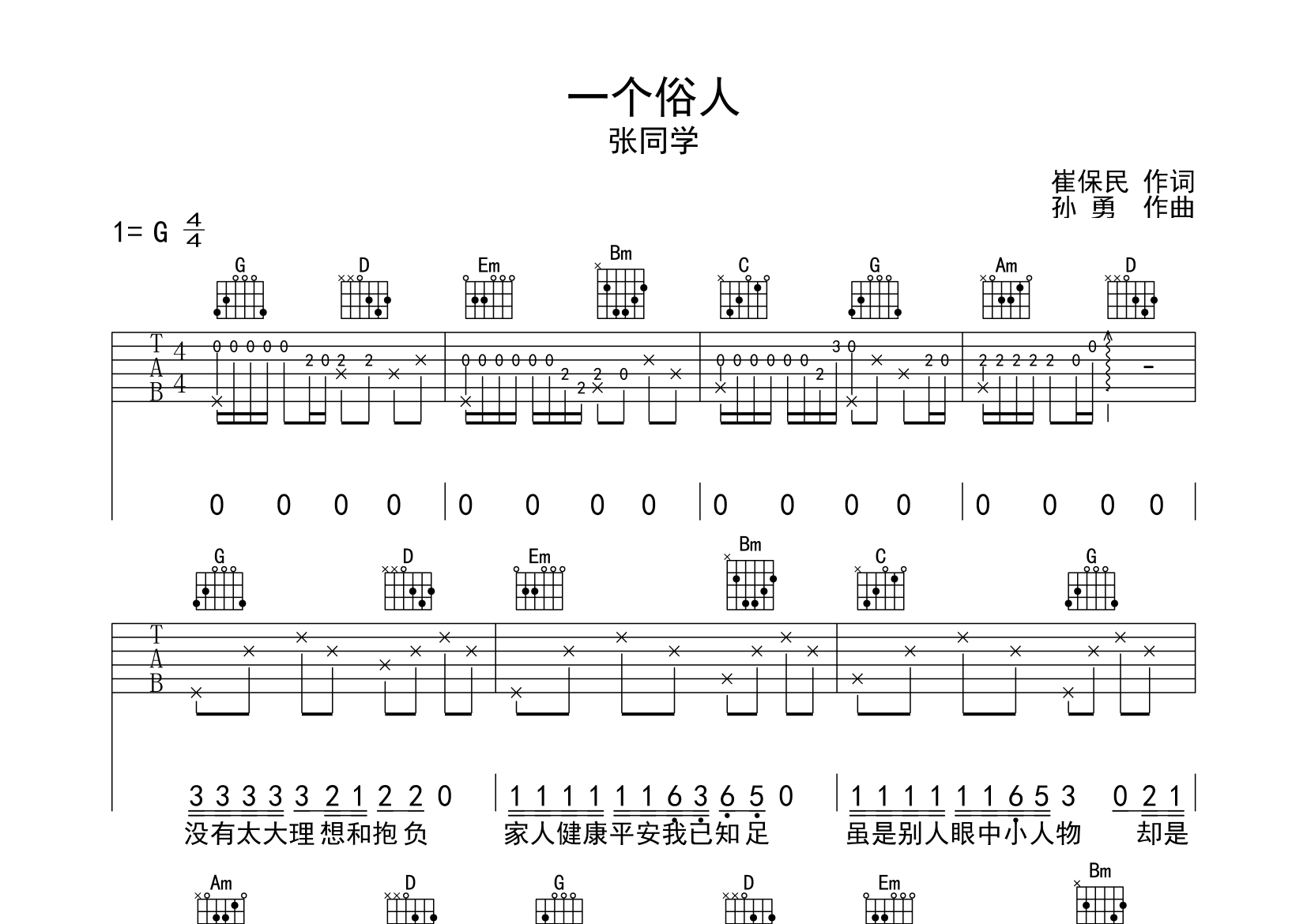 一个俗人吉他谱预览图