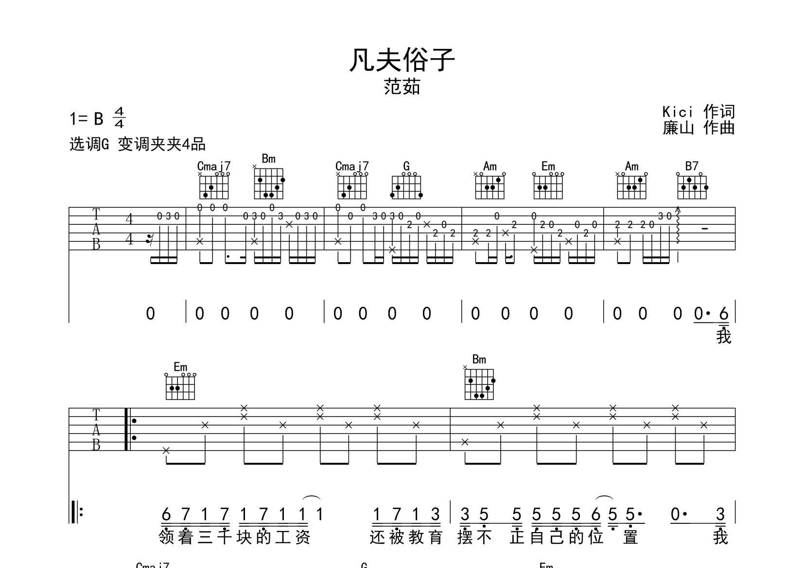 凡夫俗子吉他谱预览图