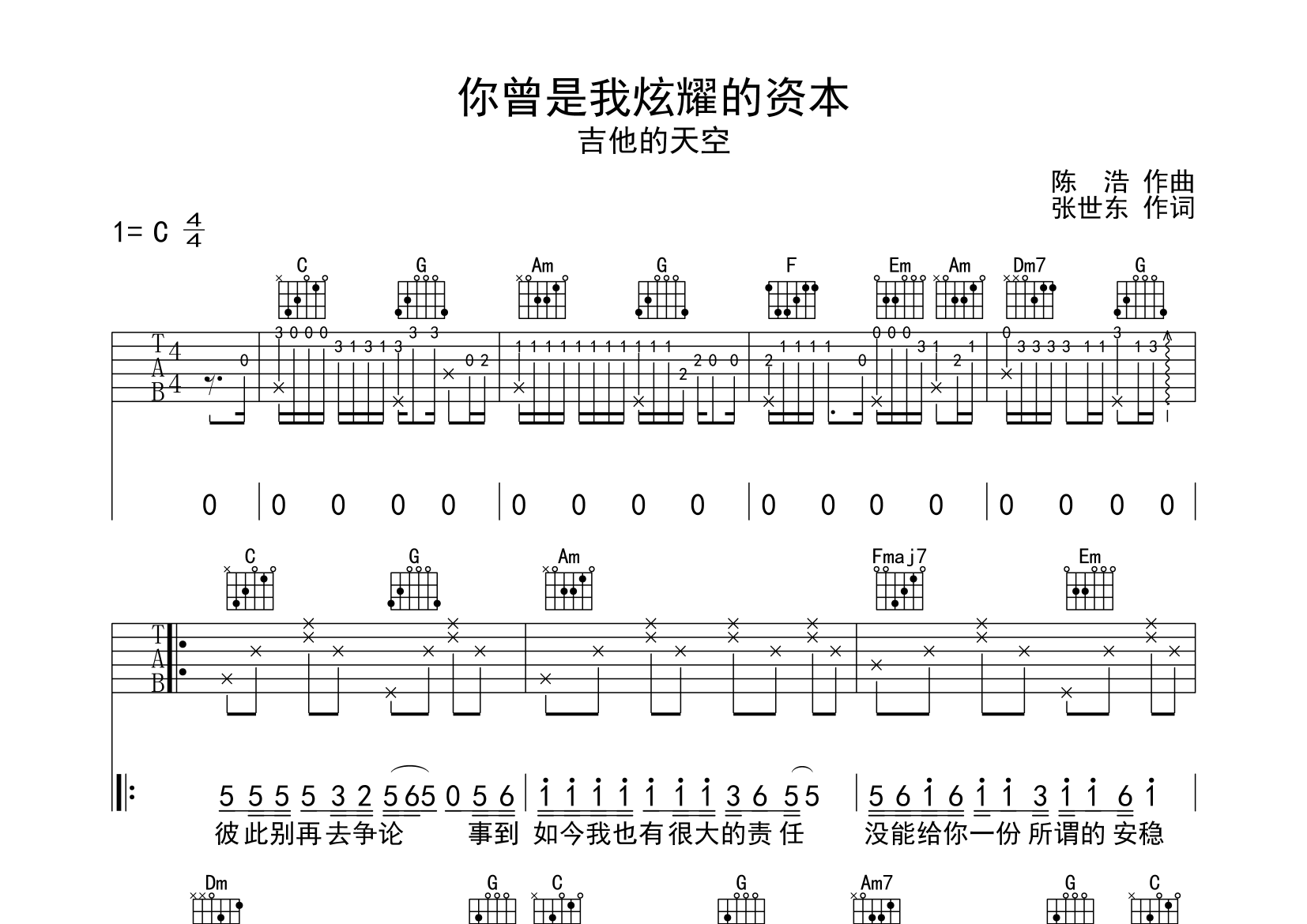 你曾是我炫耀的资本吉他谱预览图