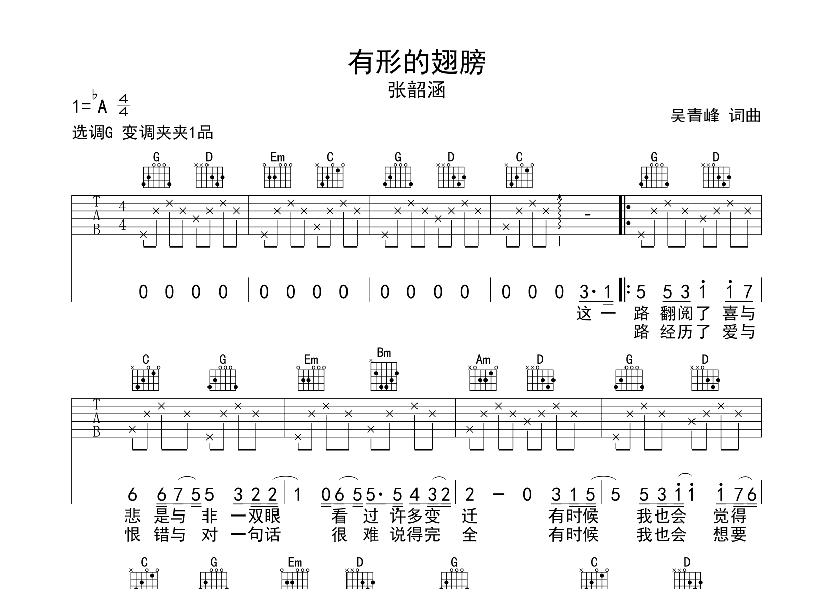 有形的翅膀吉他谱预览图