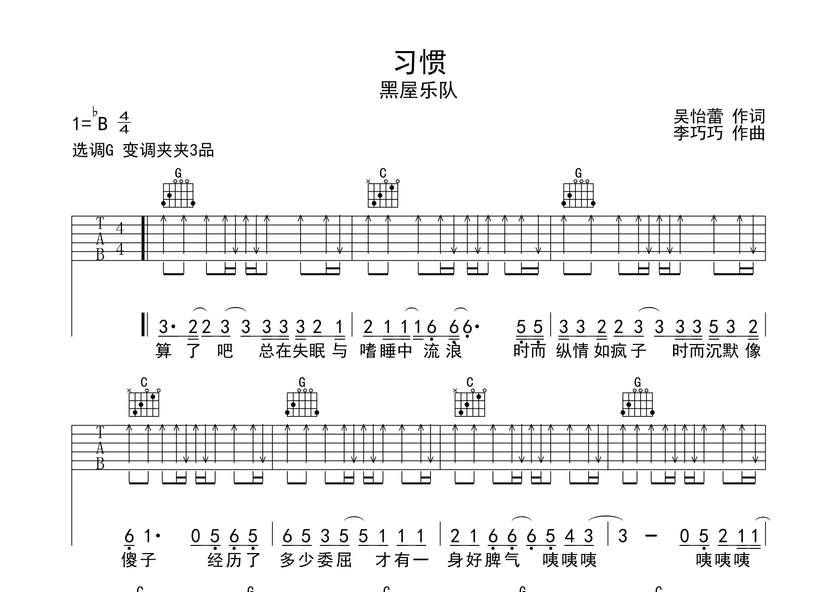 习惯吉他谱预览图
