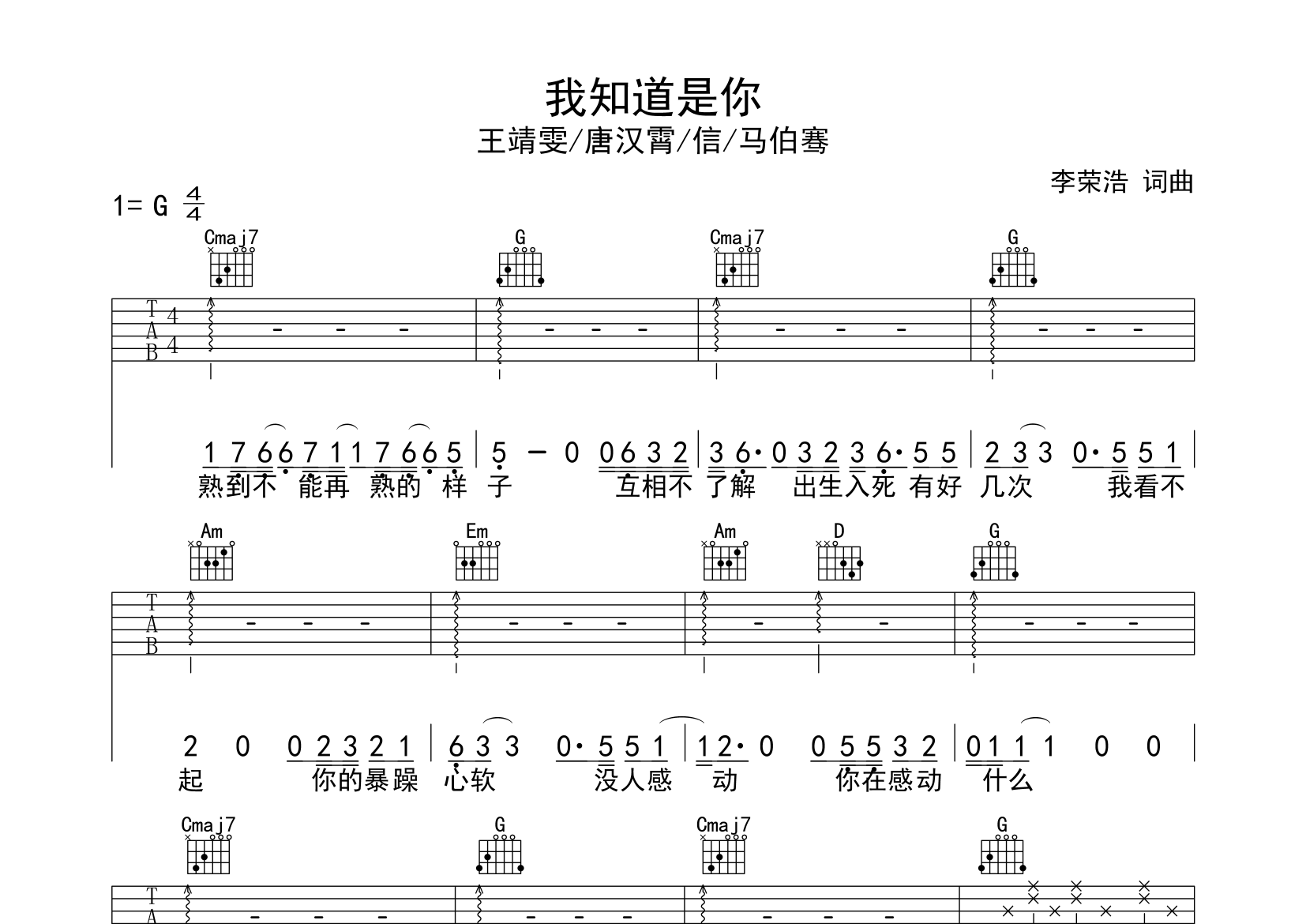 我知道是你吉他谱预览图