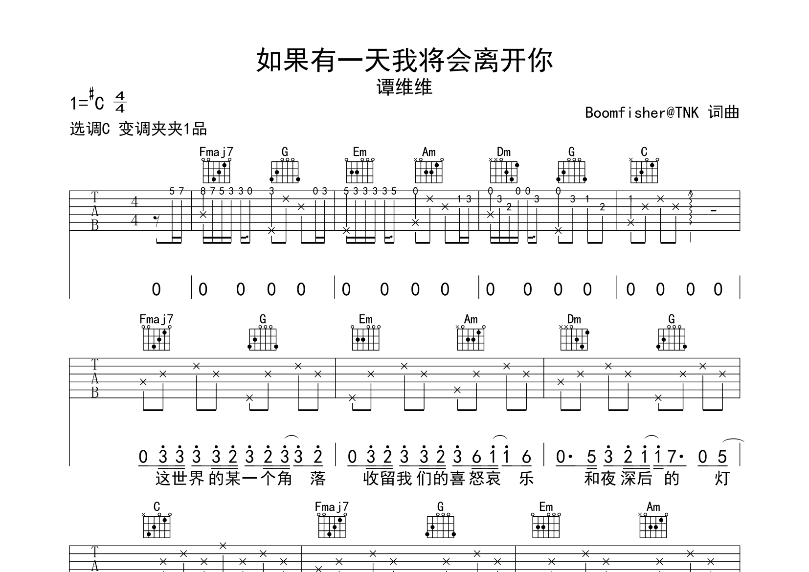 如果有一天我将会离开你吉他谱预览图