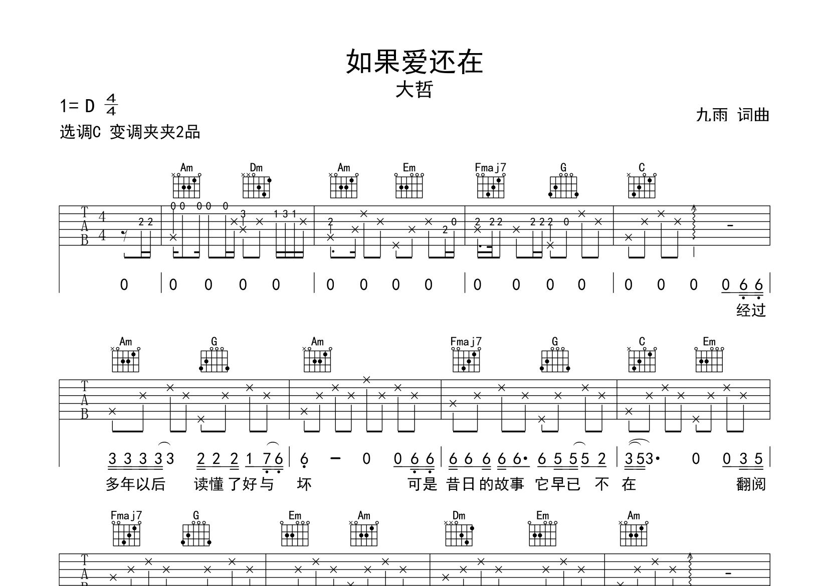 如果爱还在吉他谱预览图