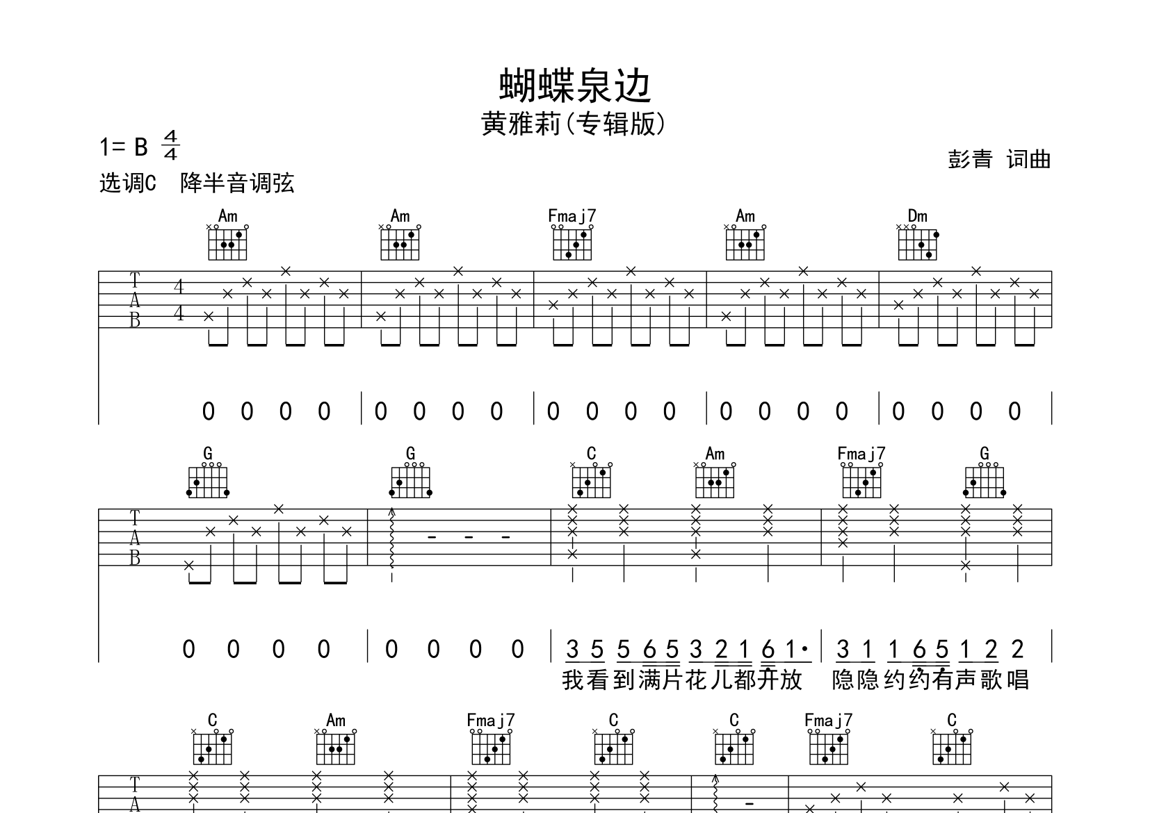 蝴蝶泉边吉他谱预览图