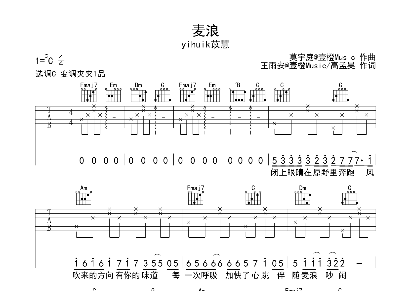 麦浪吉他谱预览图