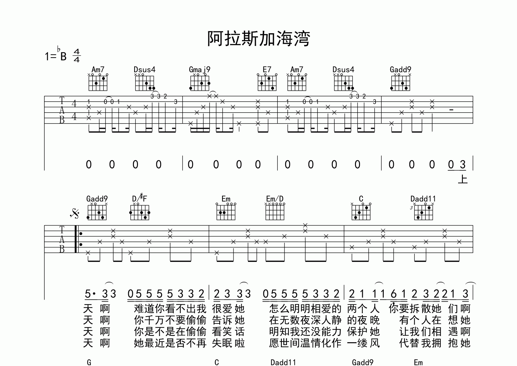 阿拉斯加海湾吉他谱预览图