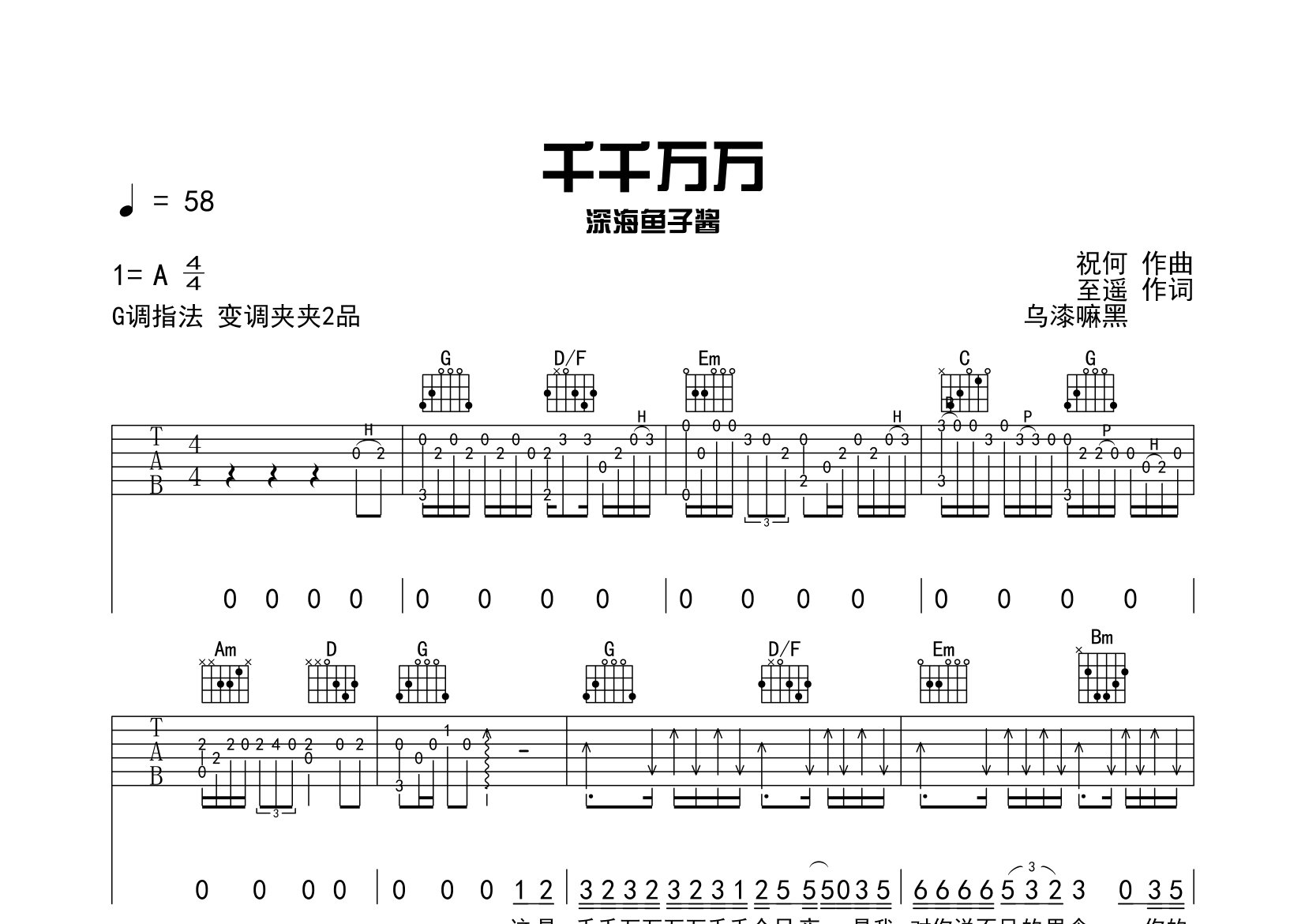 千千万万吉他谱预览图