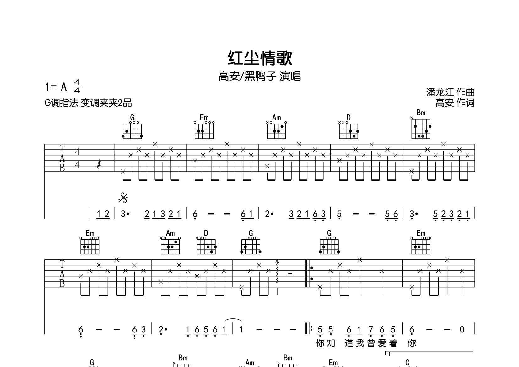 红尘情歌吉他谱预览图