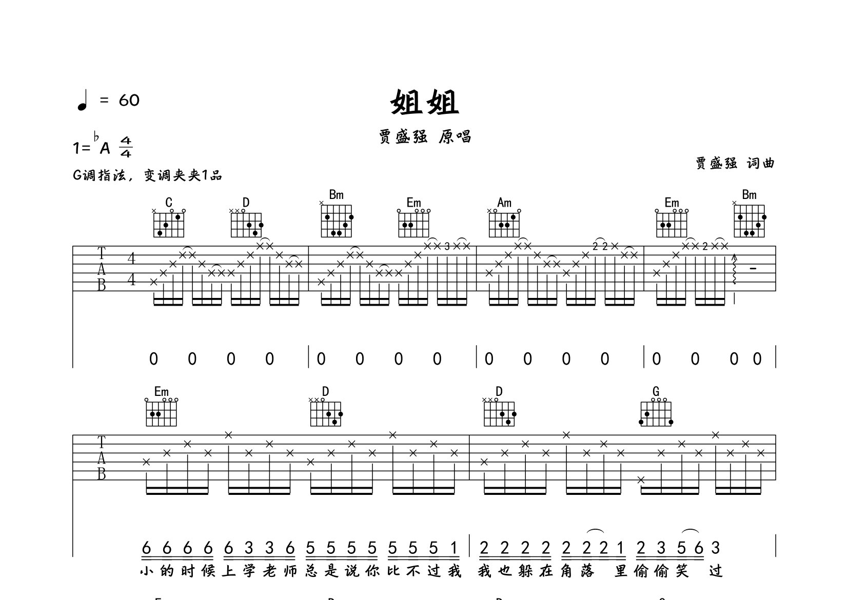 姐姐吉他谱预览图