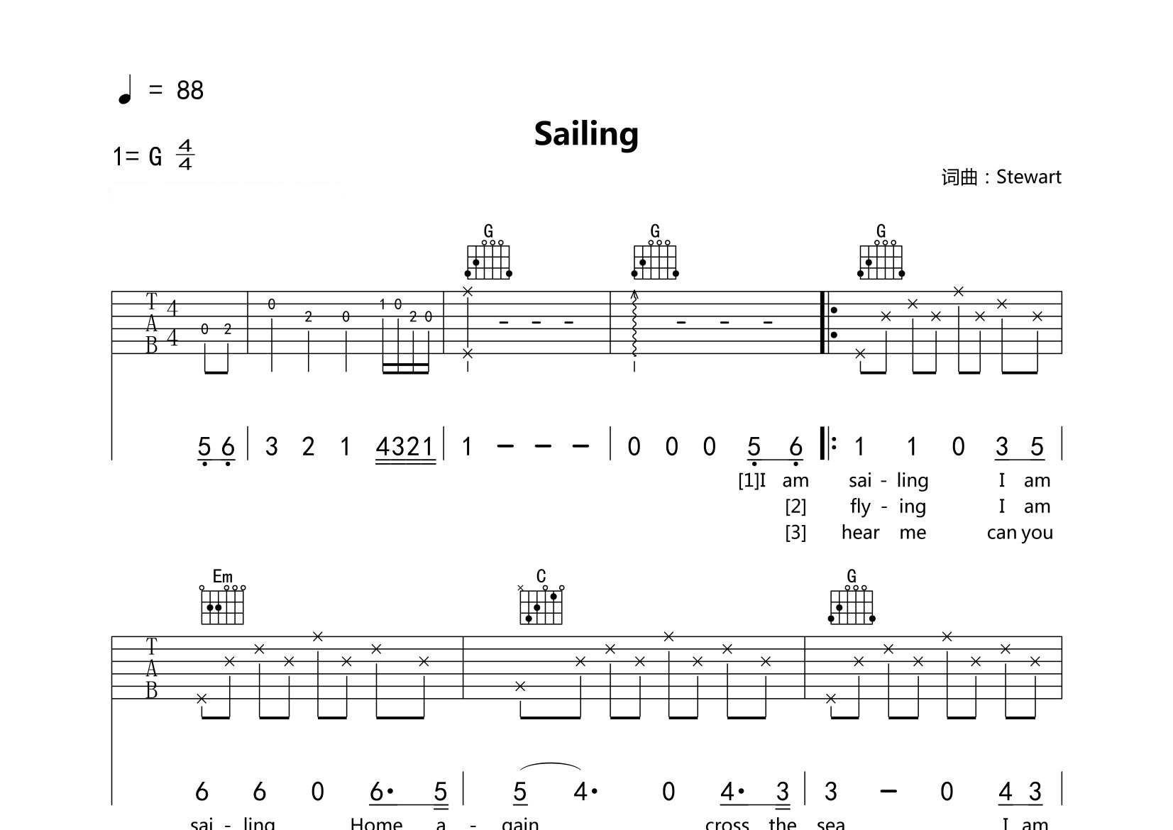 Sailing吉他谱预览图
