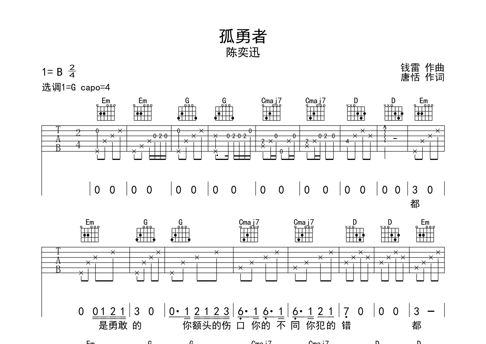 孤勇者吉他谱预览图