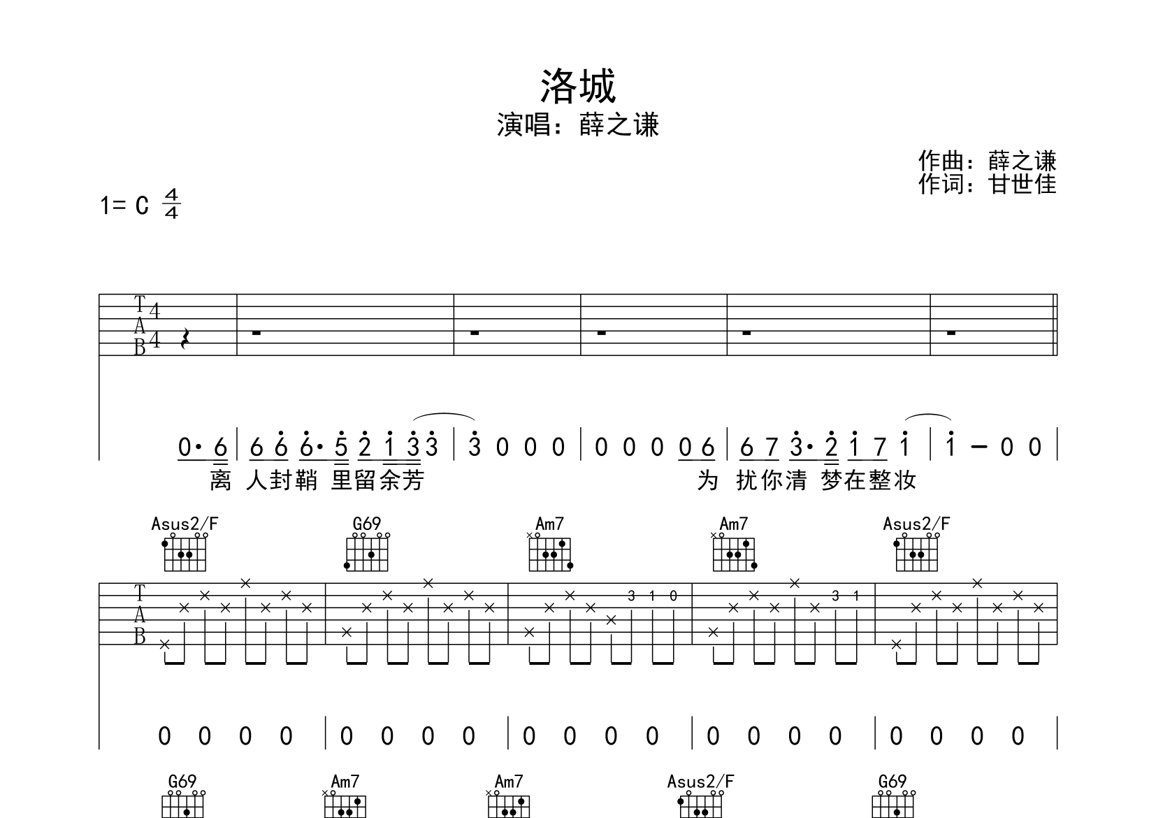 洛城吉他谱预览图