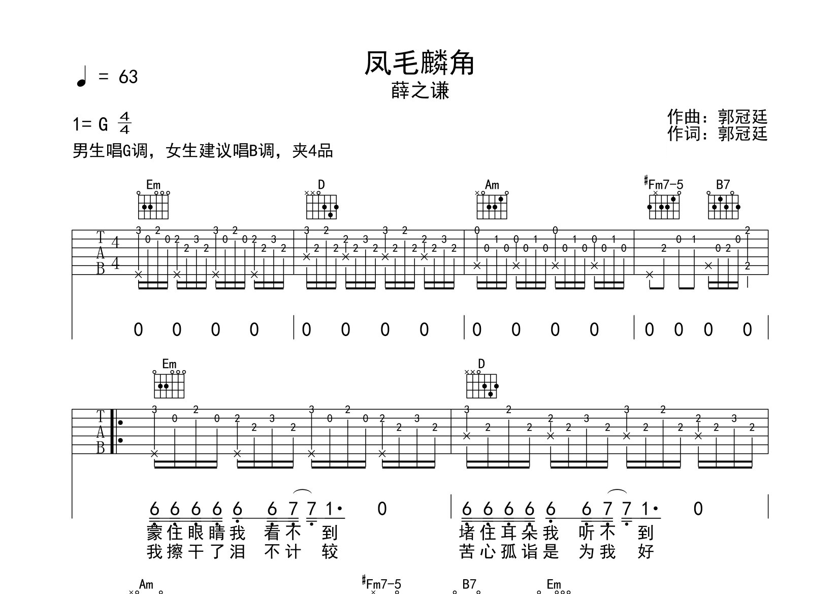 凤毛麟角吉他谱预览图