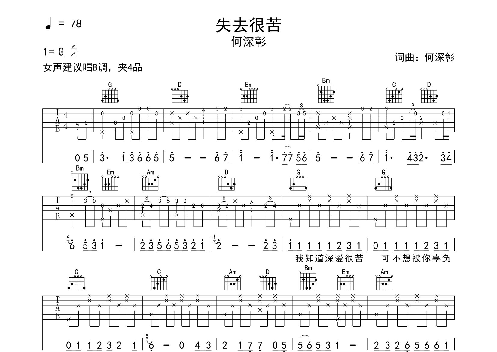失去很苦吉他谱预览图
