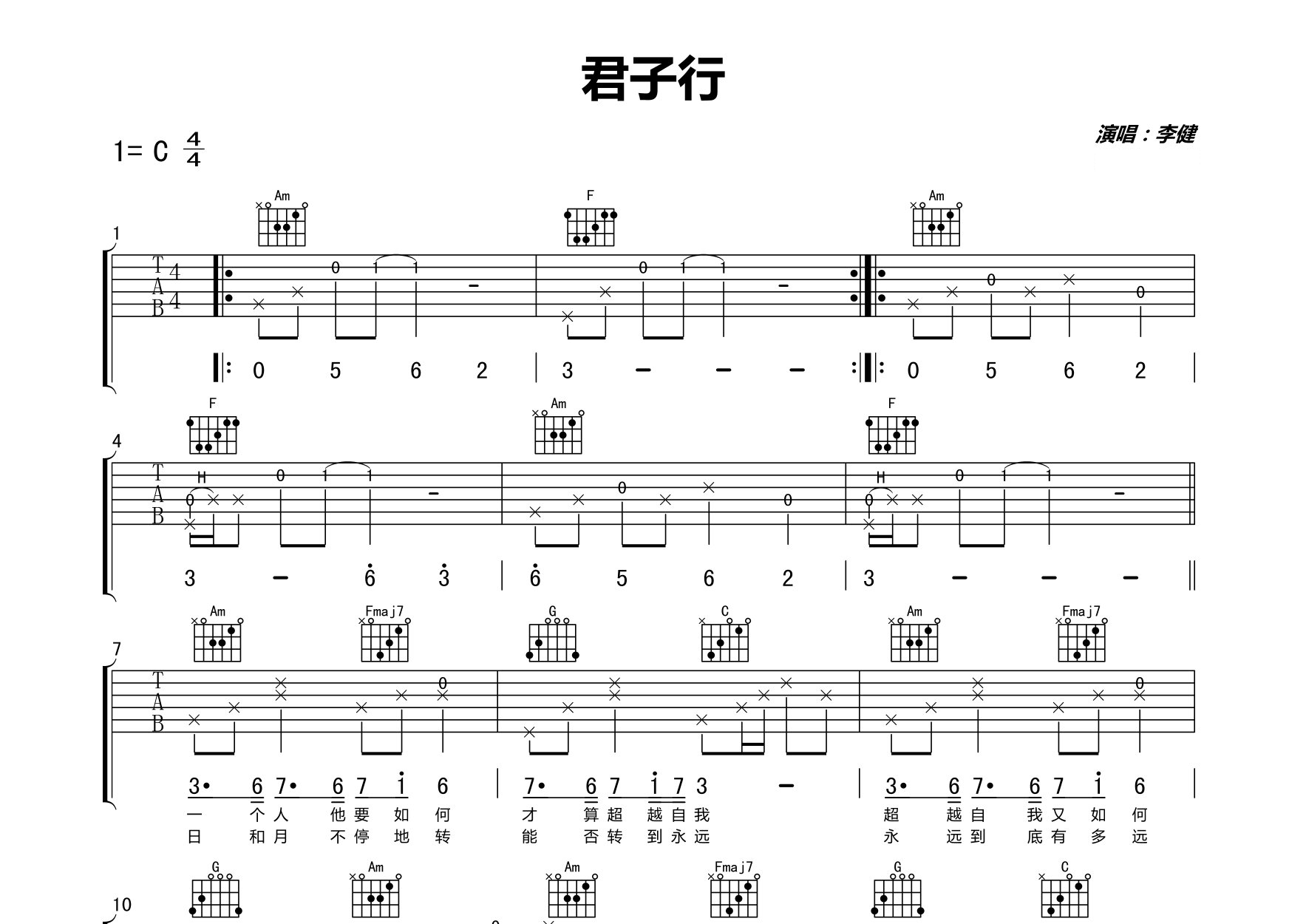 君子行吉他谱预览图