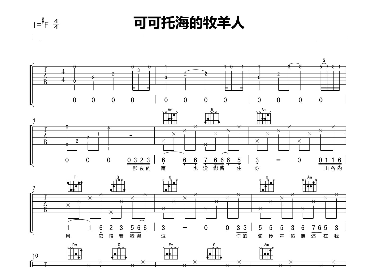 可可托海的牧羊人吉他谱预览图