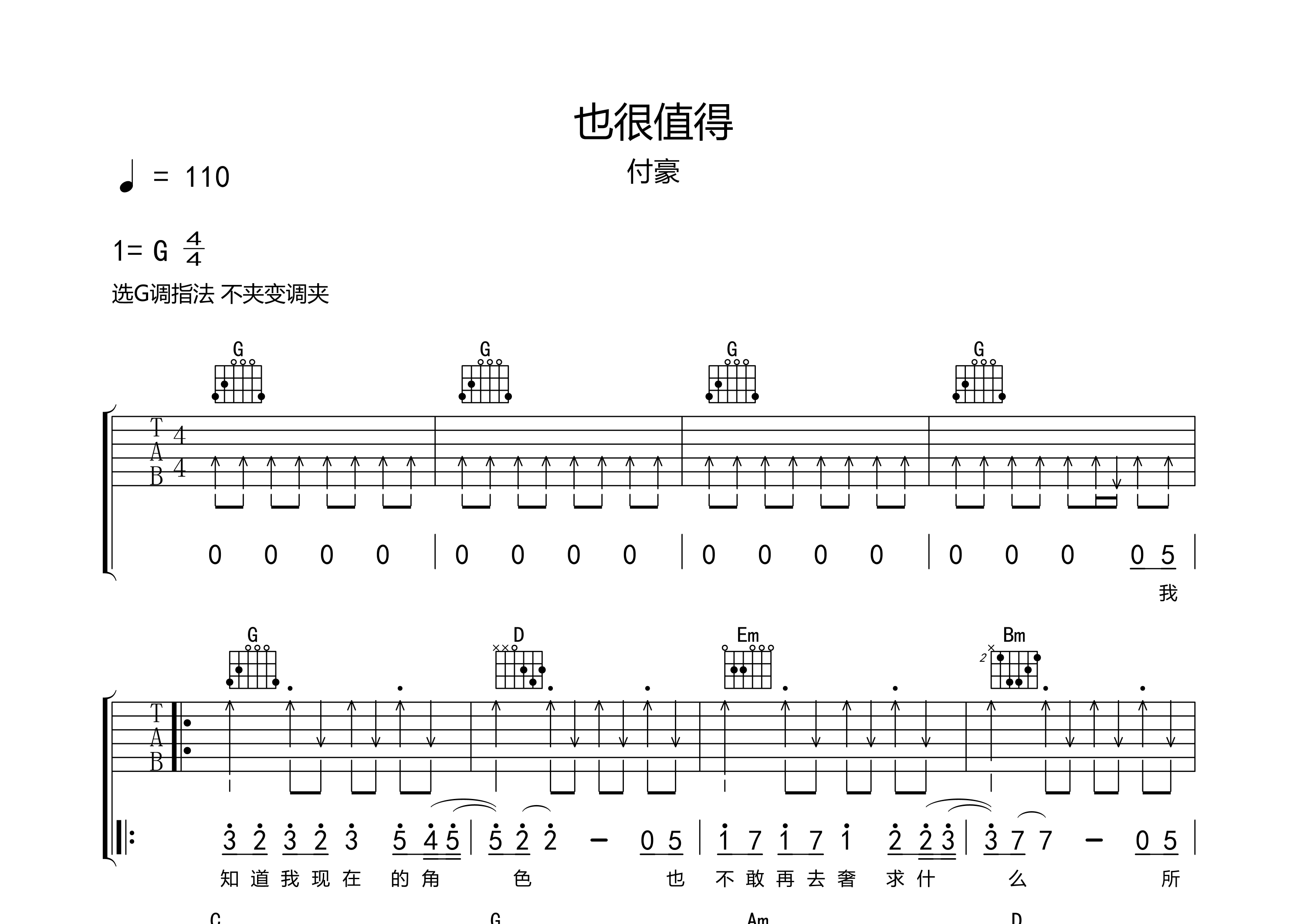 也很值得吉他谱预览图