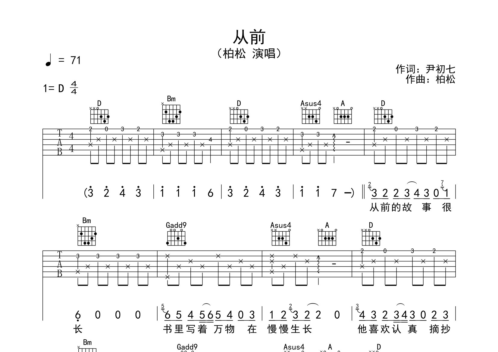 从前吉他谱预览图