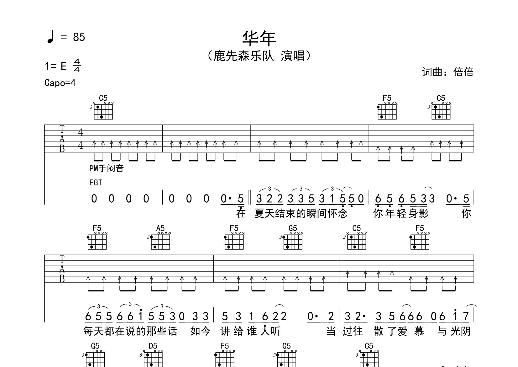 华年吉他谱预览图