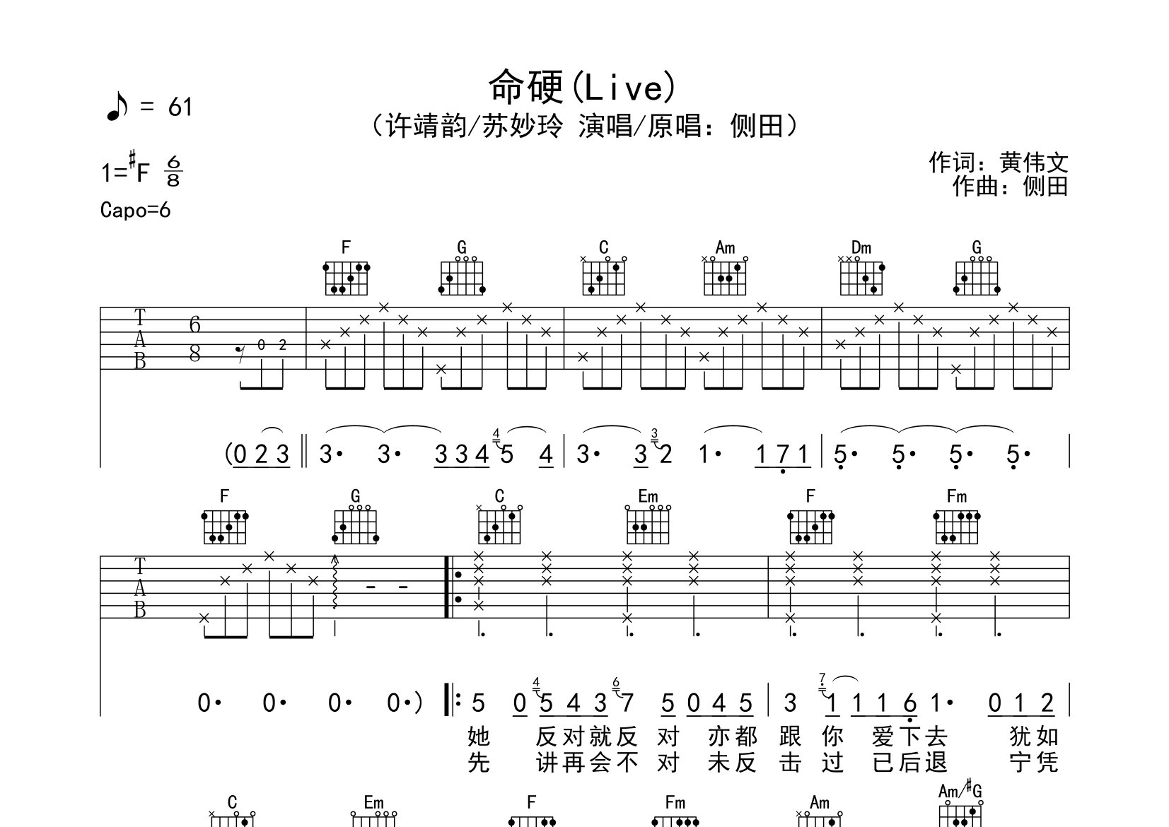 命硬吉他谱预览图
