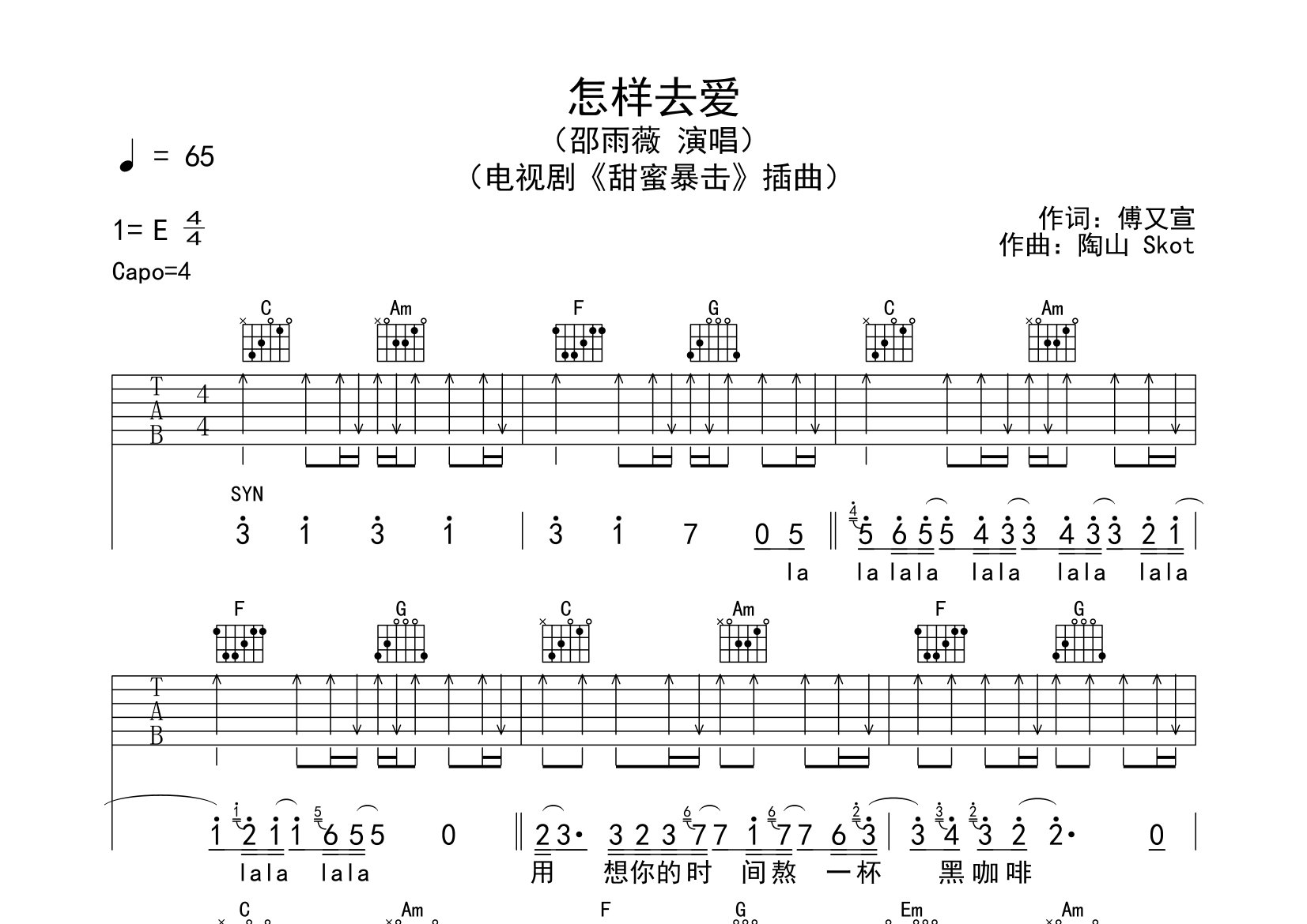 怎样去爱吉他谱预览图