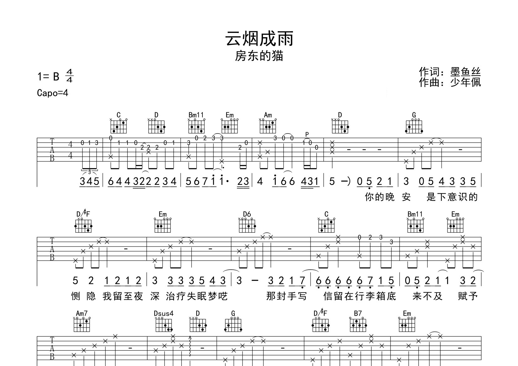 云烟成雨吉他谱预览图