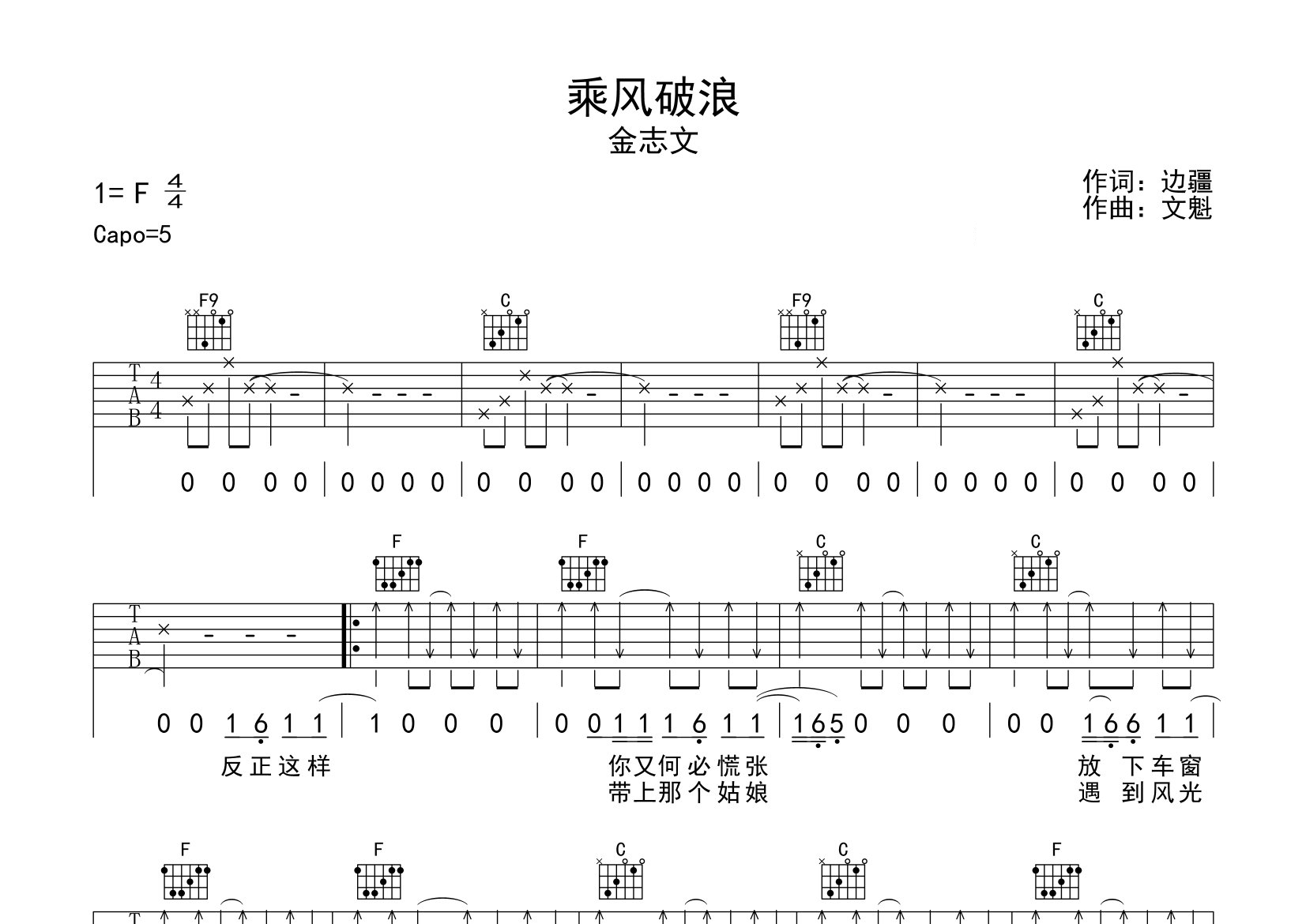 乘风破浪吉他谱预览图