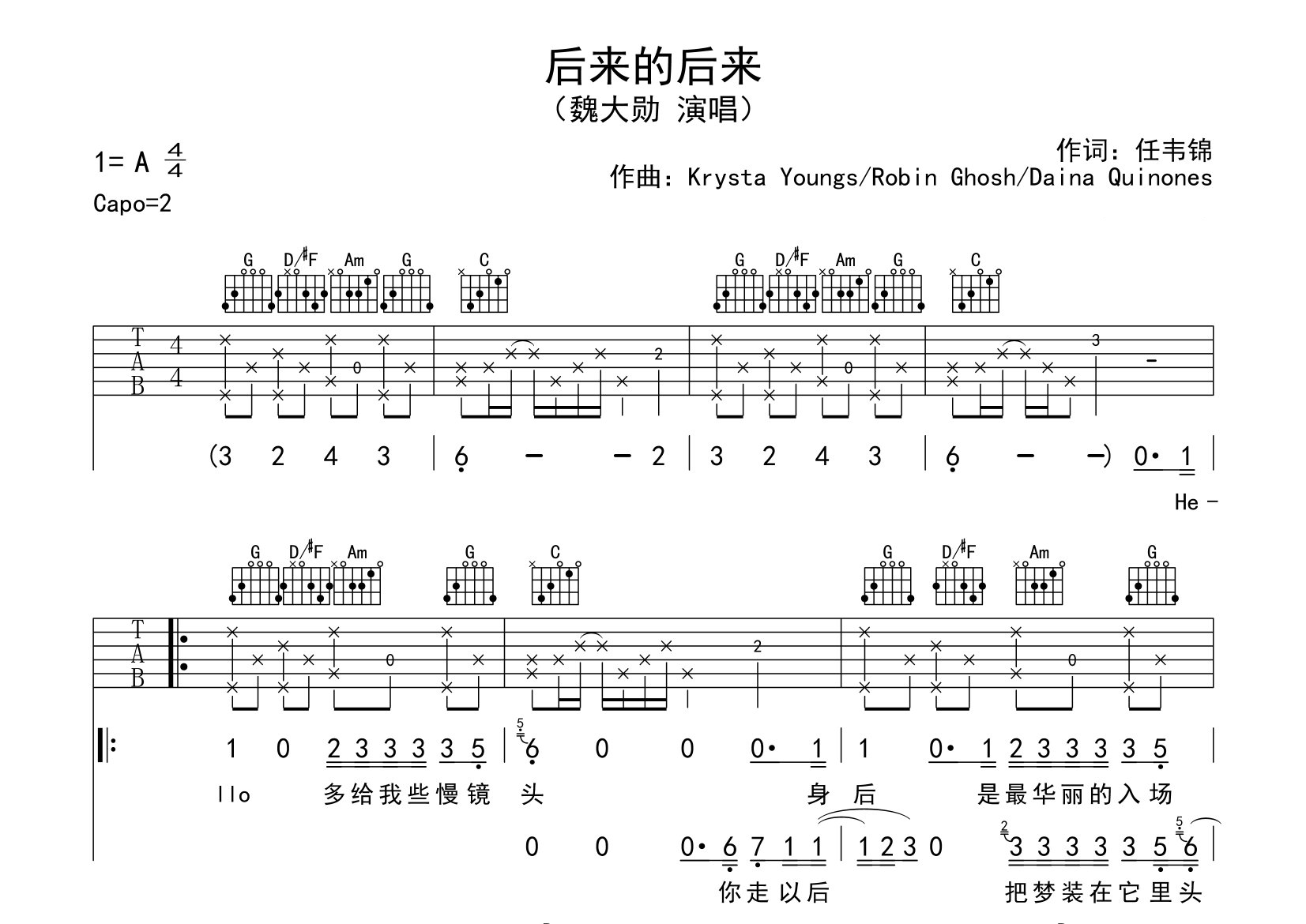 后来的后来吉他谱预览图