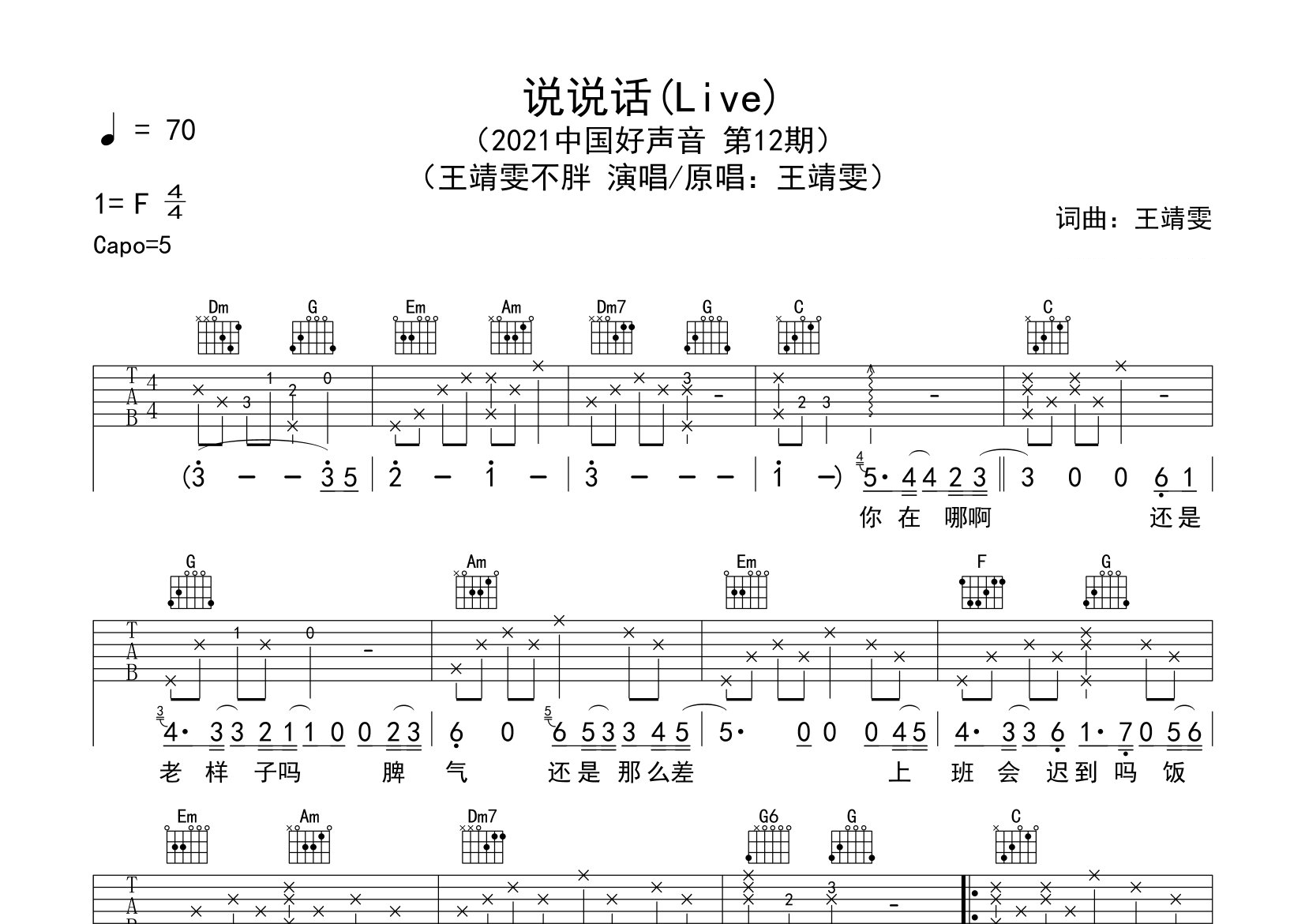 说说话吉他谱预览图